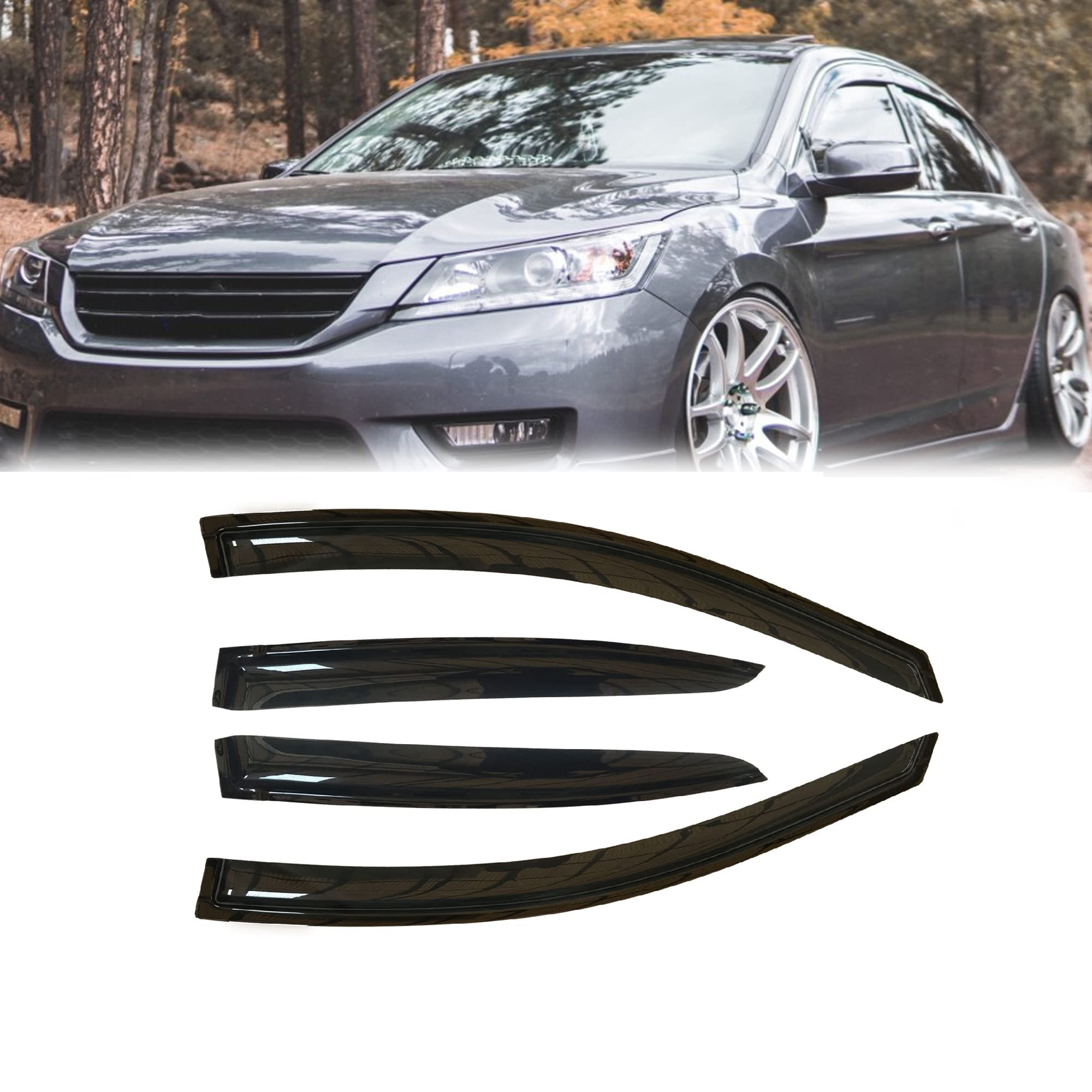 Zzdsnj Tape-On Rain Guard 4-Piece For 2013-2017 Honda Accord Windows Visor Shield Shade Smoke 94535