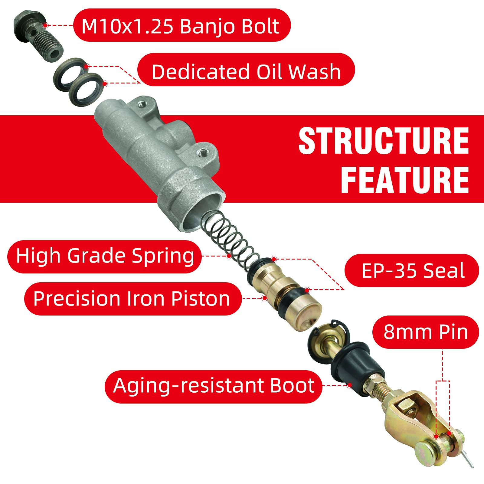 JAVIK Rear Brake Master Cylinder for Suzuki RM80 RM85 RM125 RM250 RMX250 - Black