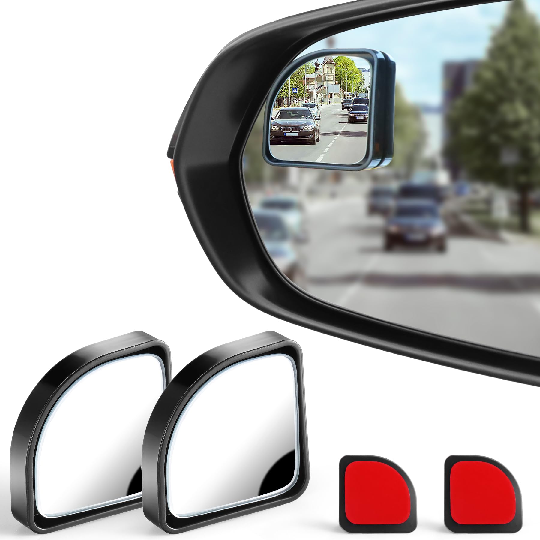 LivTee 2PCS Fan Blind Spot Mirror, HD Glass and ABS Housing Convex Wide Angle Rearview Mirror with Adjustable Stick for Universa
