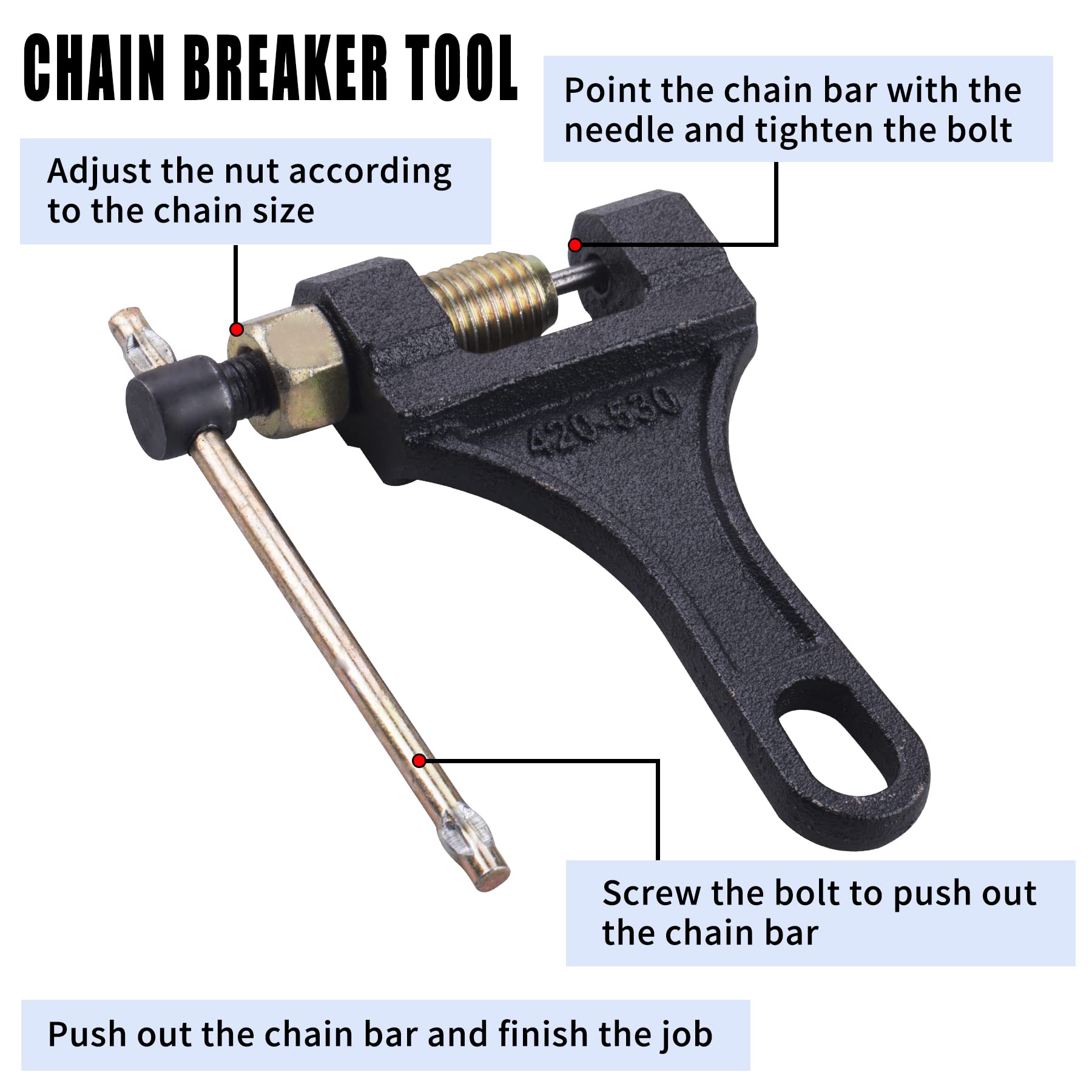 CNCMOTOK Chain Breaker Tool for Motorcycle ATV Quad Go Kart Dirt Pit Bike Scooter Bicycle Tractor Chain Break # 420, 428, 520, 5