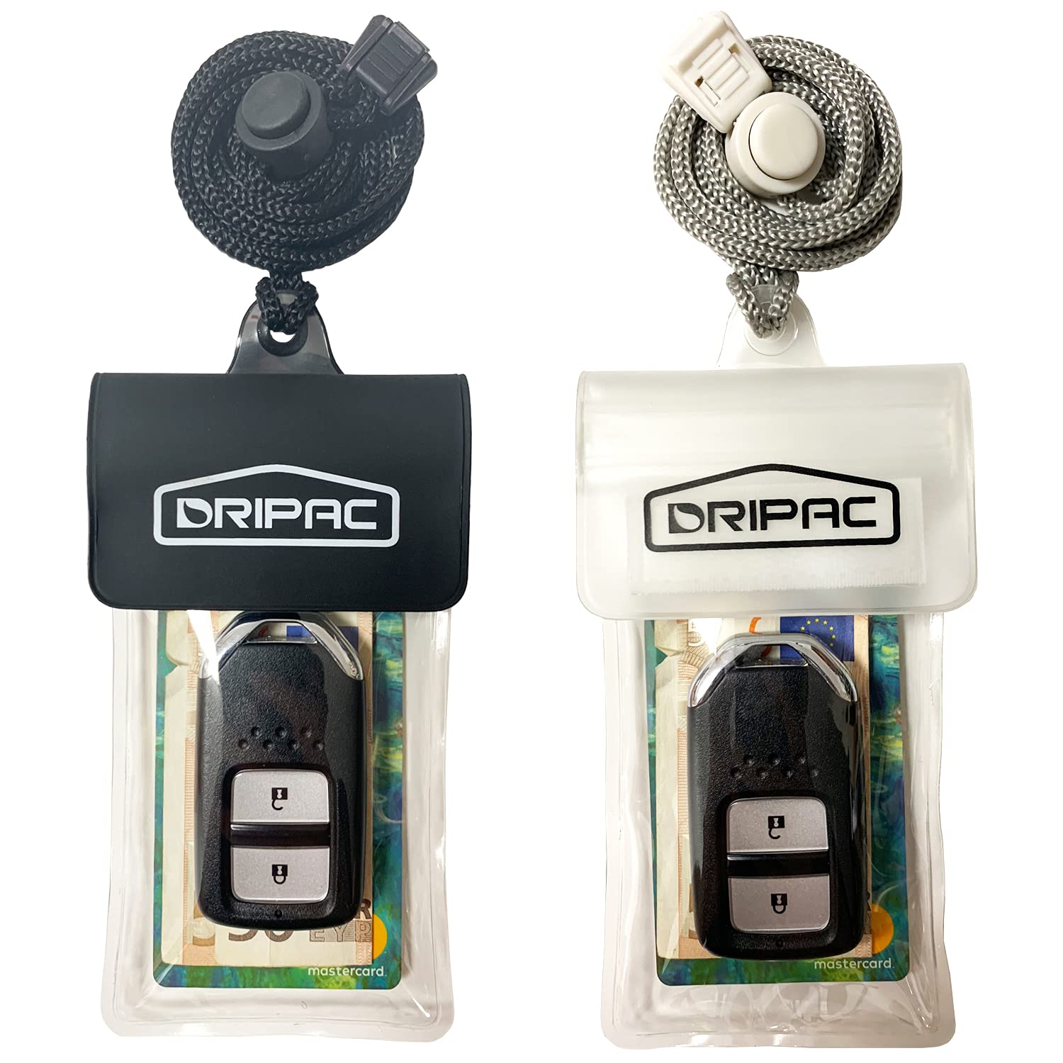 Dripac Waterproof Car Key Fob Case Waterproof Wallet Waterproof Holder Pouch For Key Id Badge Credit Card Money(Black+White)