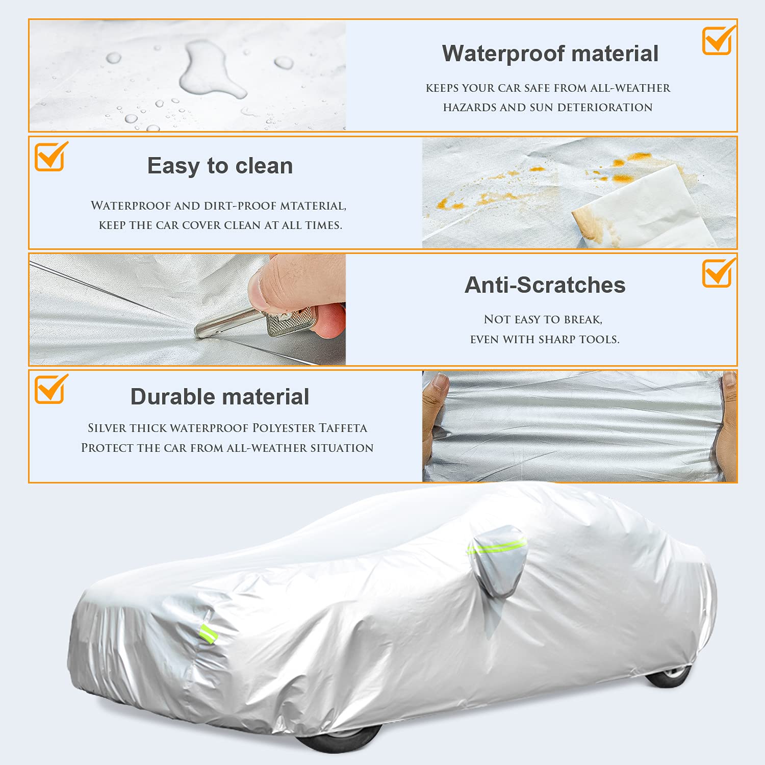 Gordita Car Cover Outdoor Full Exterior Covers Sedan Sun Uv Rain Snow Wind Protection Car Cover Universal Fit For Sedan (Length