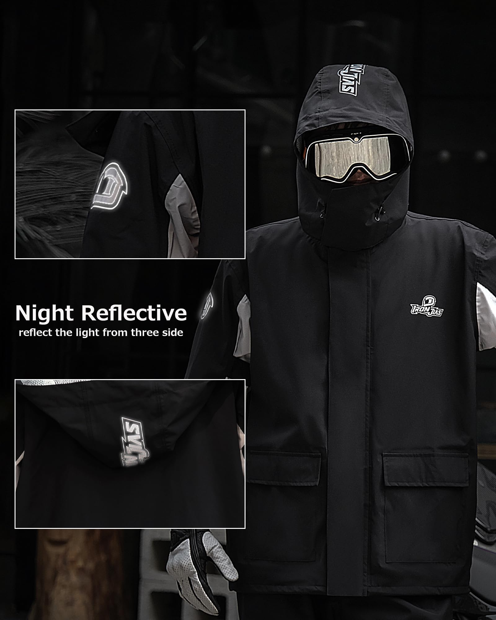 IRON JIA'S Waterproof Motorcycle Rain Suit, Reflective Jacket & Pants, XX-Large, Black, 100% Recycled Polyester, Model JK005