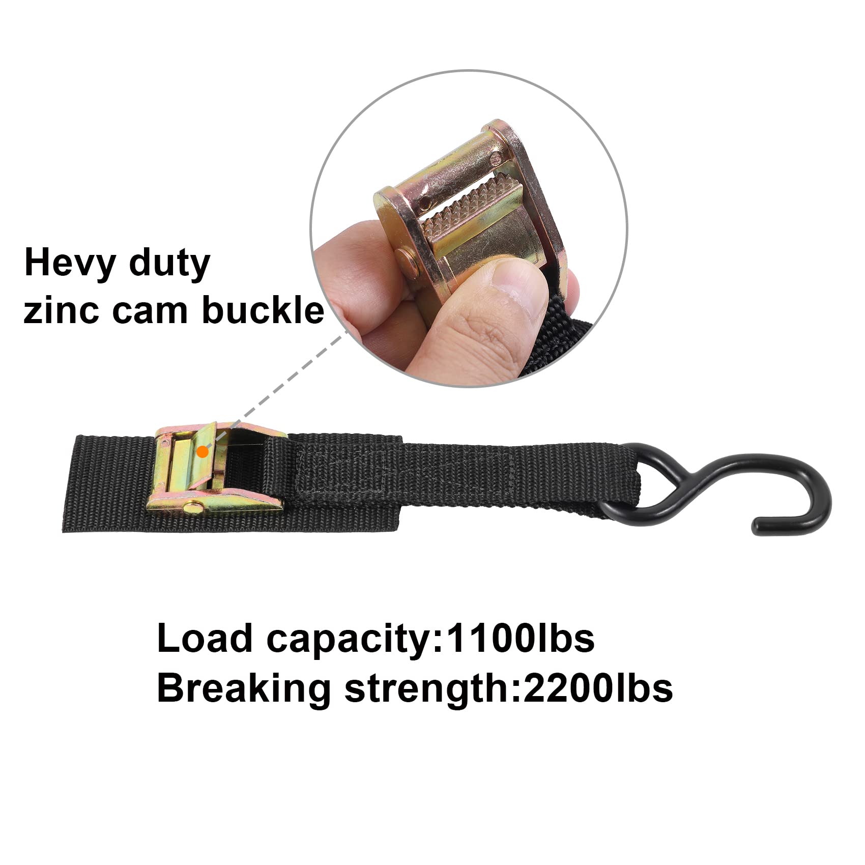 Ayaport Cam Buckle Tie Down Straps 10 Feet With Swivel Carabiner Hook For Motorcycle, Kayak, Car, Truck, Dirt Bike
