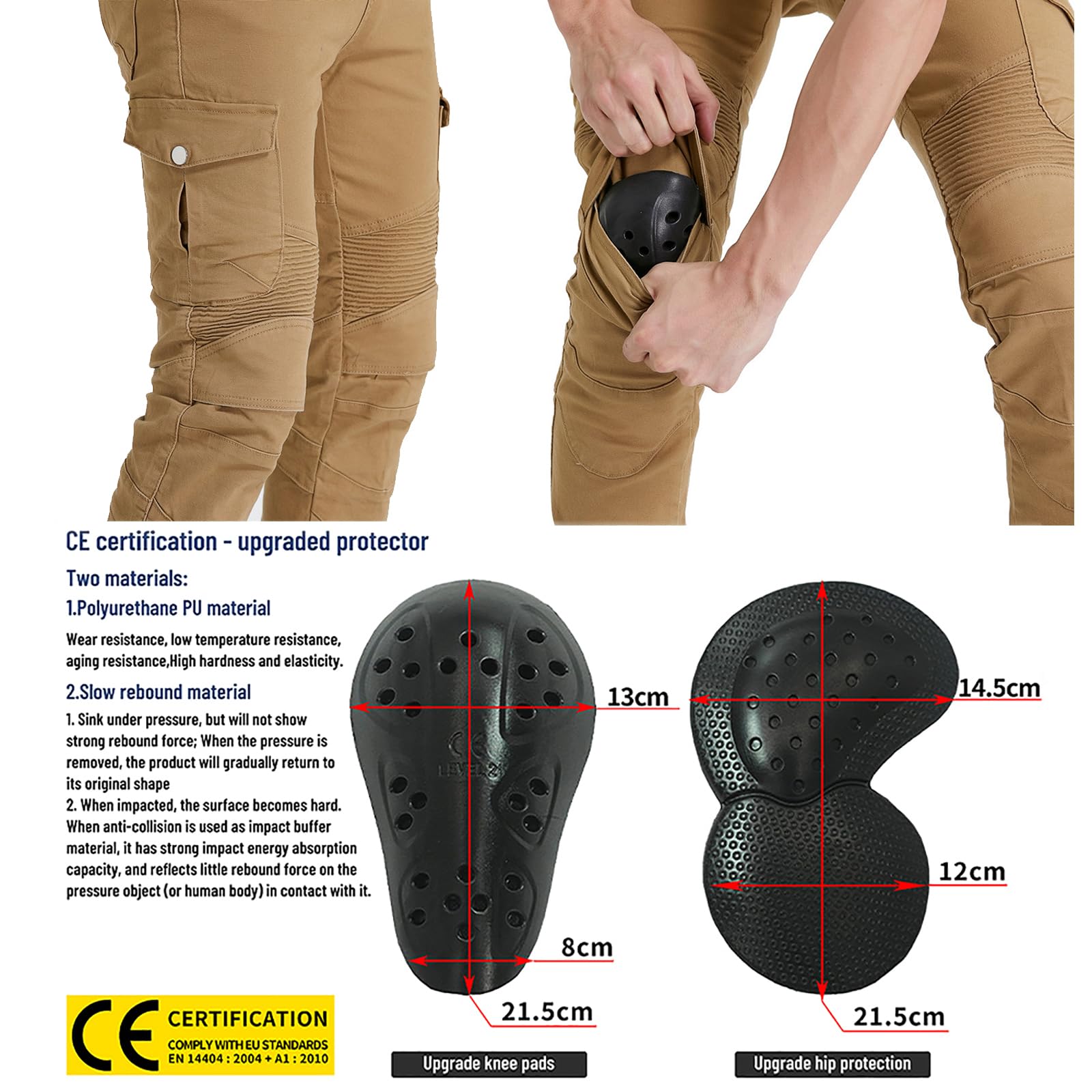 LOMENG Motorcycle Pants Motorbike Riding Denim Jeans Biker Motocross Pants with CE Removable Armored for Men Khaki XL