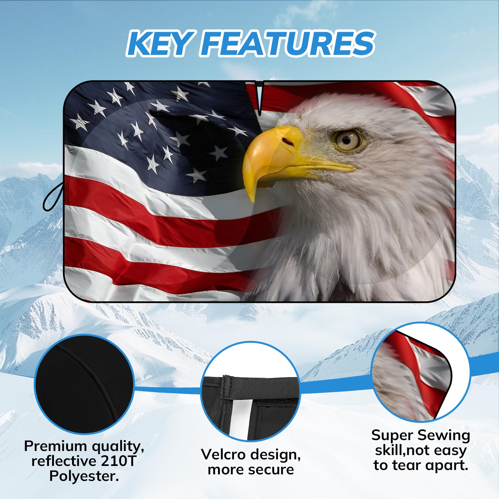 Seporud Windshield Sun Shade New American Eagle Flag Usa Patriotic Design - Folding Car Front Window Sunshade For Cars Suv Truck