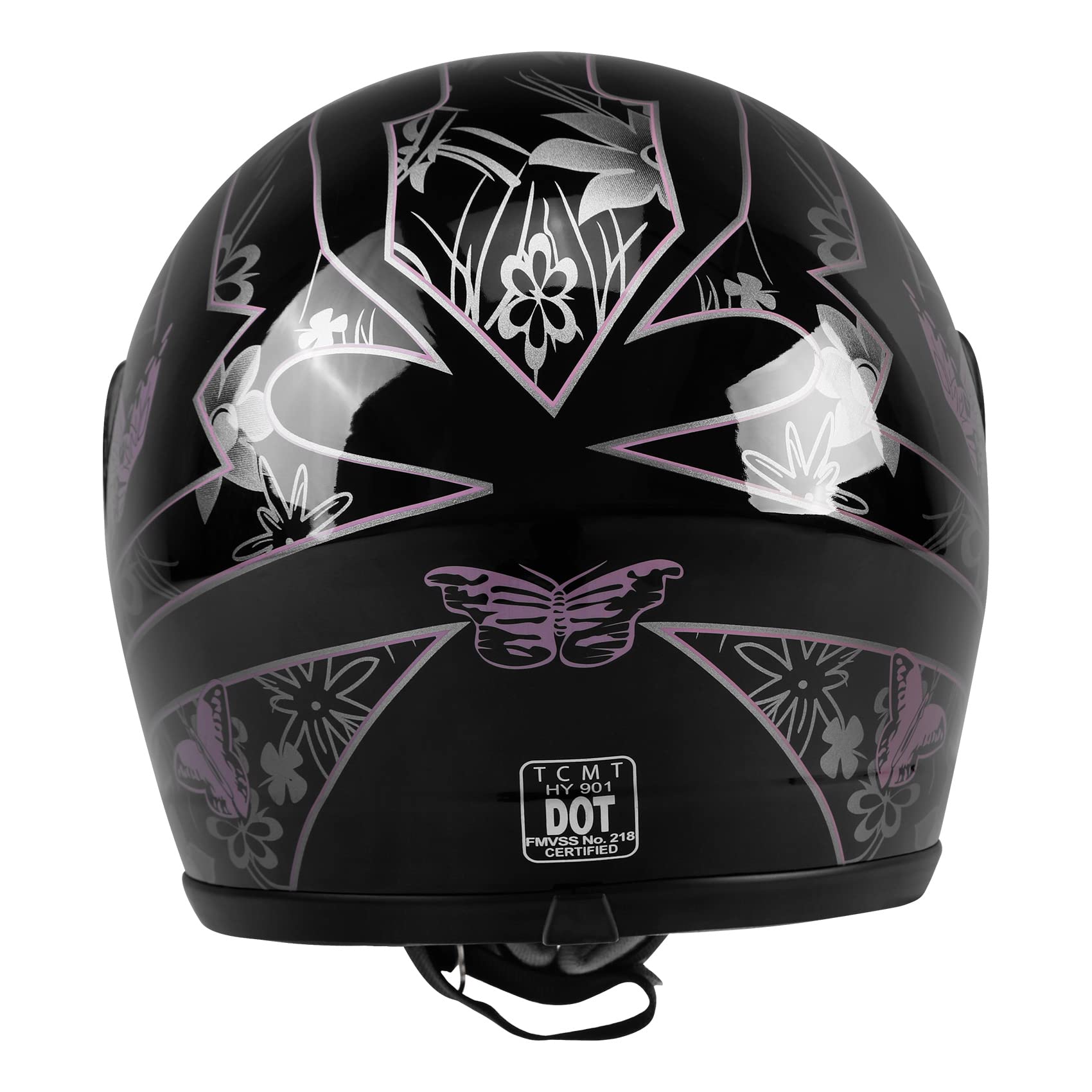 TCMT Adult Full Face Motorcycle Helmet - Large, Black Butterfly, Polycarbonate, Model XF270203-L, DOT Approved, Open Face Sun Shield