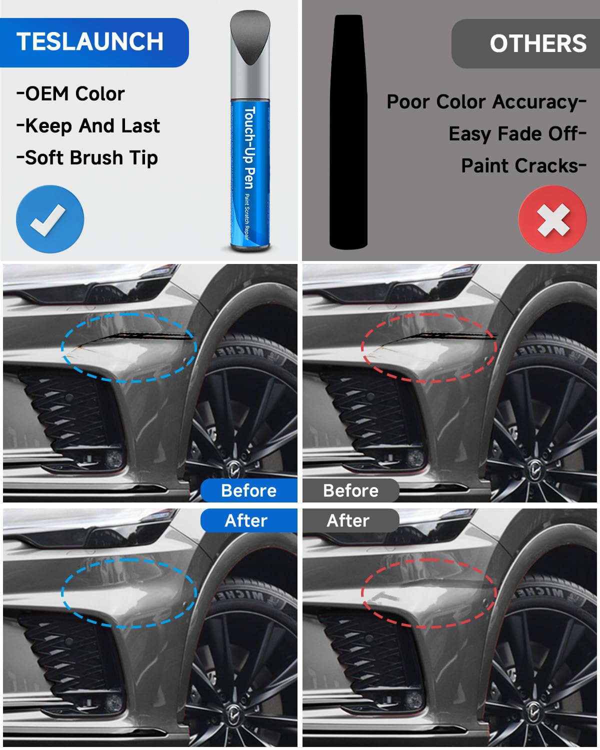 TESLAUNCH Touch Up Paint for Lexus - 0.41 Fl Oz, Nebula Gray Pearl (1H9) - Exact Match Car Scratch Repair