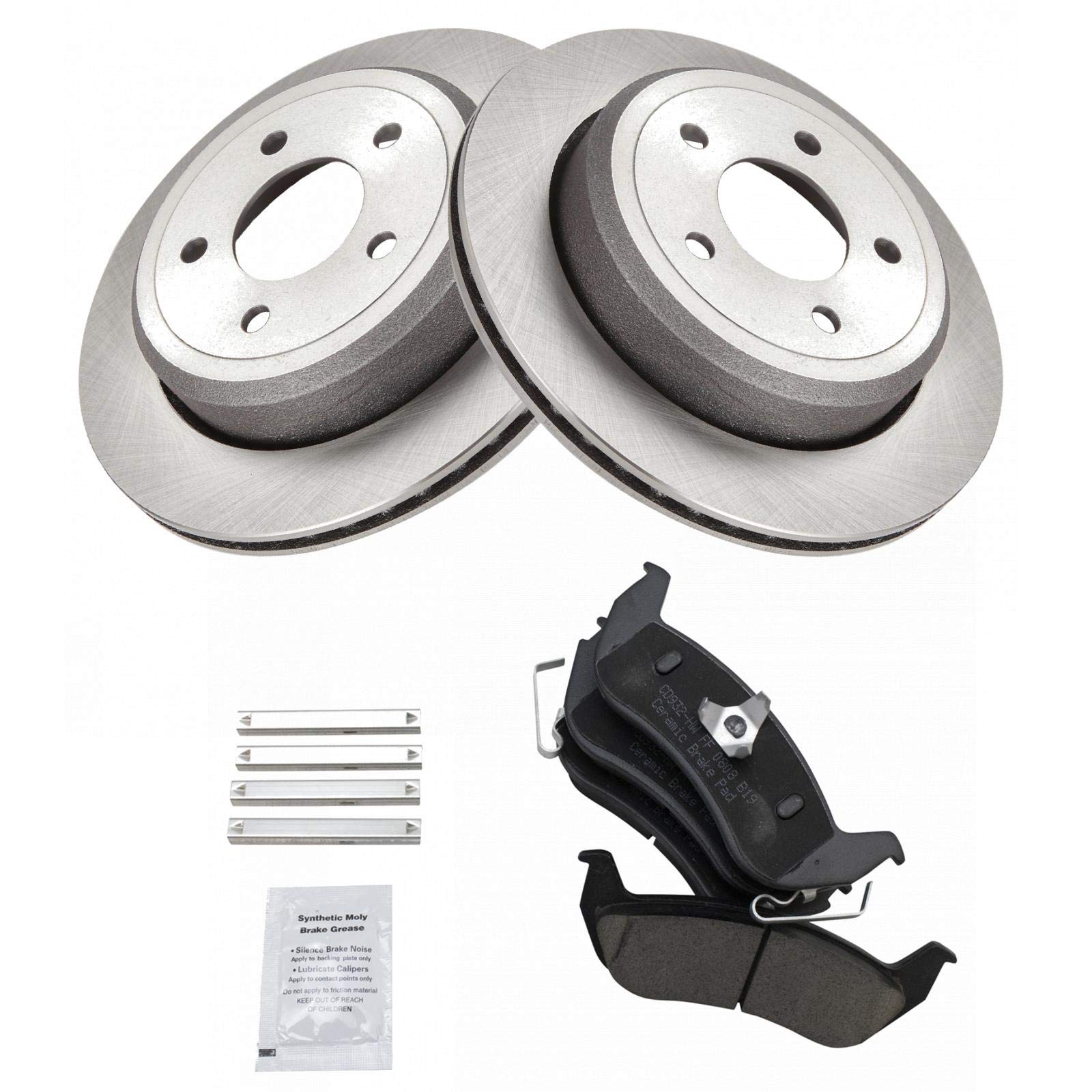 Trq Rear Brake Pad & Rotor Kit Brake Pads Brake Rotor Ceramic Compatible With 2003-2011 Ford Crown Victoria Mercury Grand Marqui