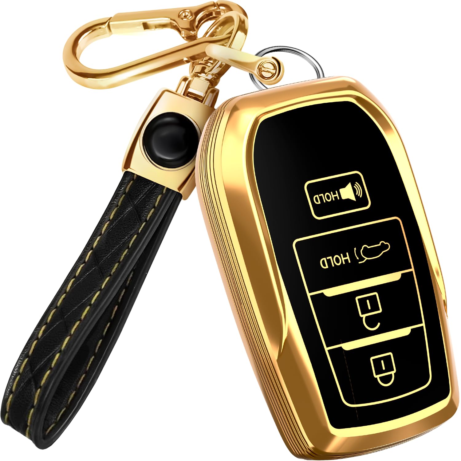 For Toyota Corolla Key Fob Cover And Leather Keychain - Full Cover Key Case For Avalon, Camry, C-Hr, Highlander, Prius, Venza - 