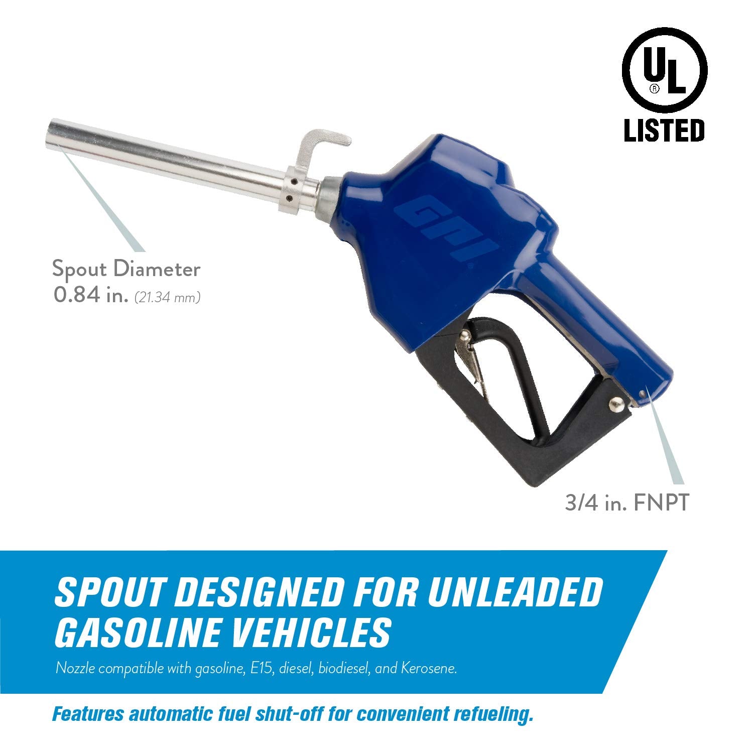 Gpi Automatic Unleaded Nozzle, 0.75 Inch Npt Straight Spout (Gpi Genuine Accessory 110121-8)
