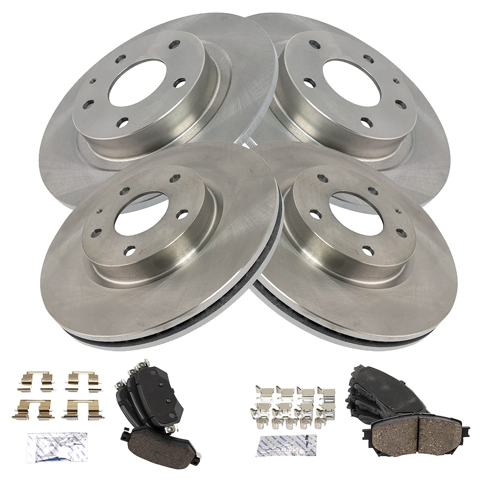 Trq Front And Rear Brake Pad & Rotor Kit Brake Pads Brake Rotor Ceramic Compatible With 2016-2018 Mazda 6