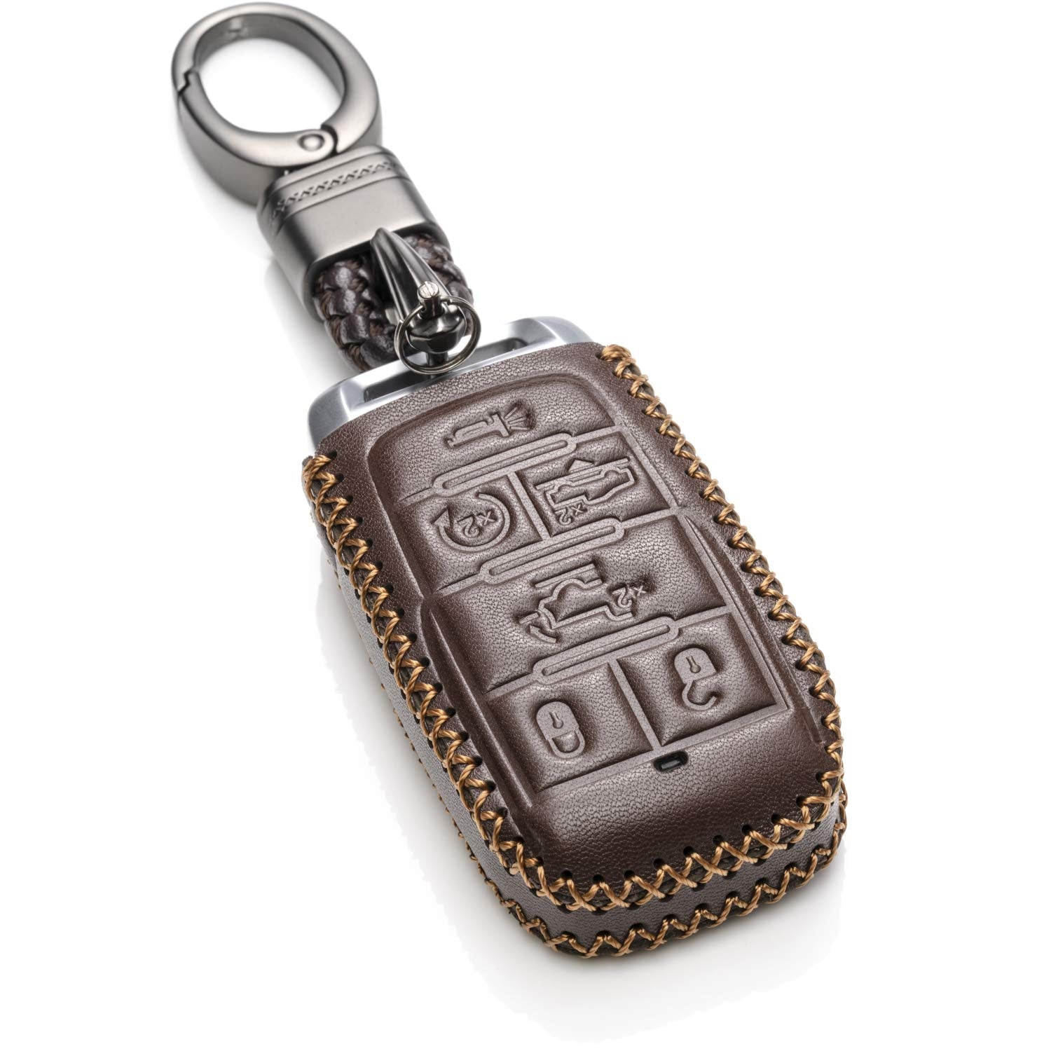 Vitodeco Genuine Leather Smart Key Fob Case Cover Protector Compatible With Ram 1500, Ram 2500, Ram 3500 2019 - 2025 (6-Button,