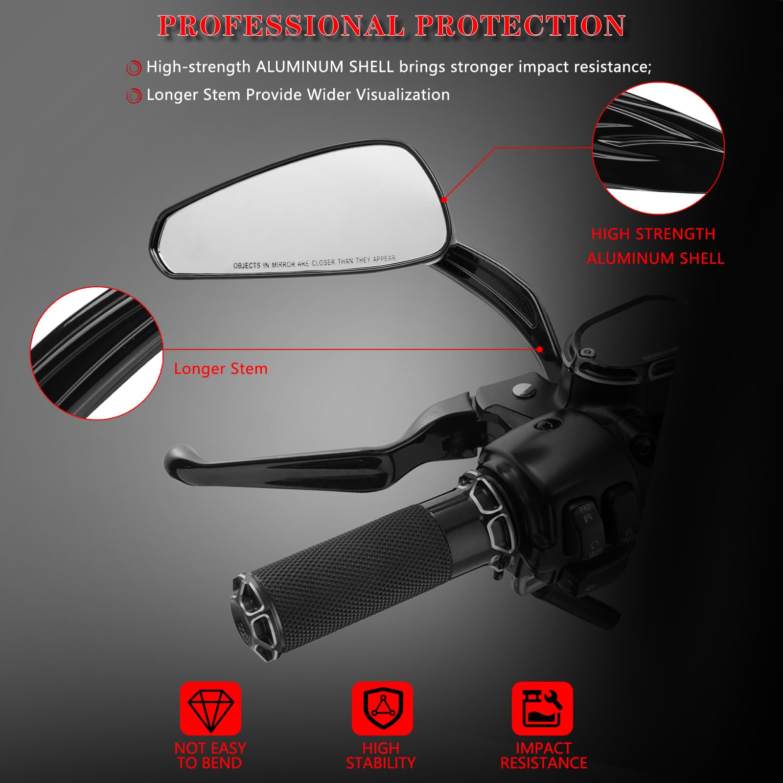 LDJXDADI Motorcycle Rear view Mirrors for Harley Sportster Road King Street Electra Glide Road Glide Dyna Softail 1982-2023 (Bla