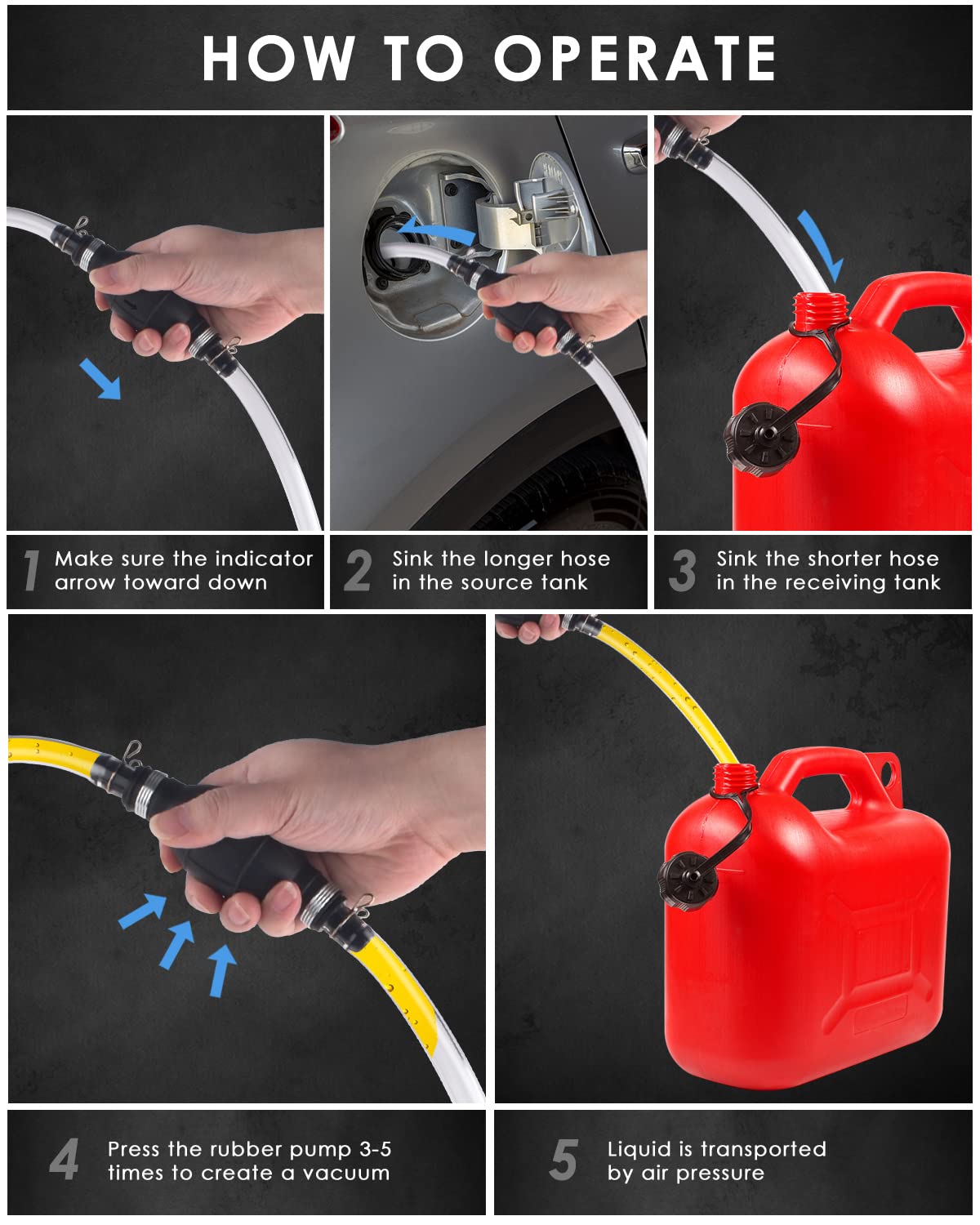 KATUMO Siphon Pump, 2 Pack Enlarged Caliber Gasoline Siphon Hose Fuel Transfer Hand Pump for Gasoline, Oil, Diesel & Water with