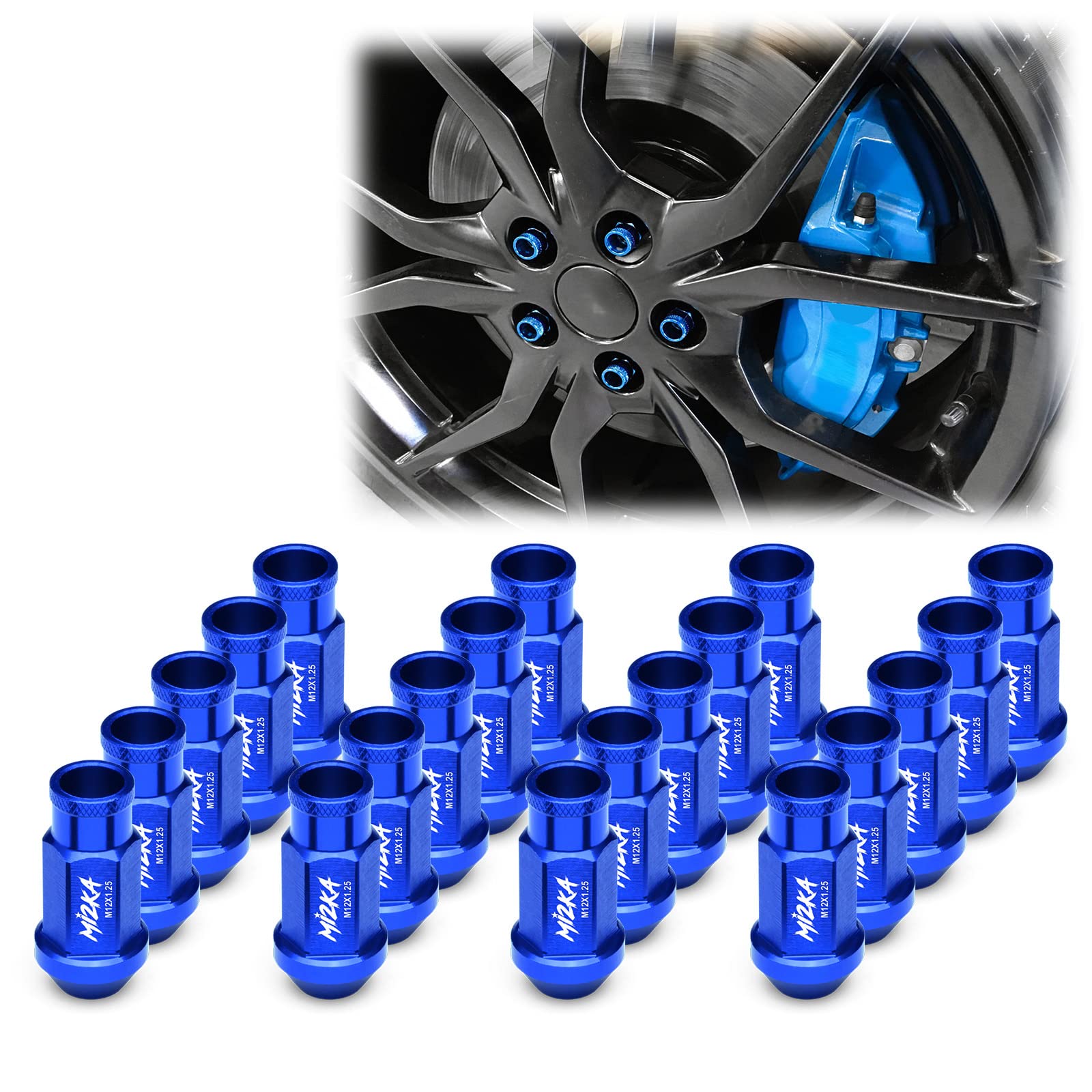 EZAUTO WRAP Blue 20 PCS M12x1.25 Lug Nuts Short 50mm Tuner Open End Aluminum Wheels Rims Cap WN01