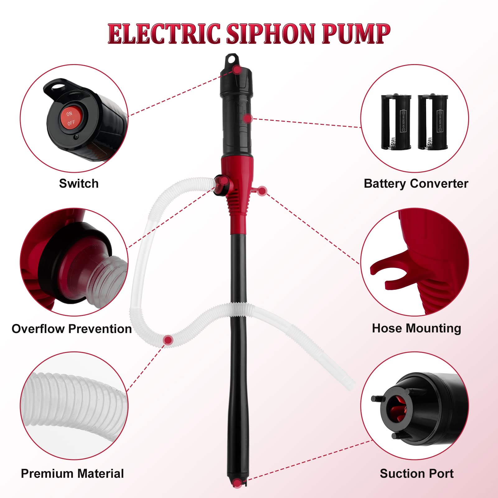 Boyisen Battery Operated Liquid Transfer Pump - Electric Water Fuel Transfer Pump For Gasoline Diesel Oil, 2.2 Gallons Per Min, Battery Power Siphon Pump