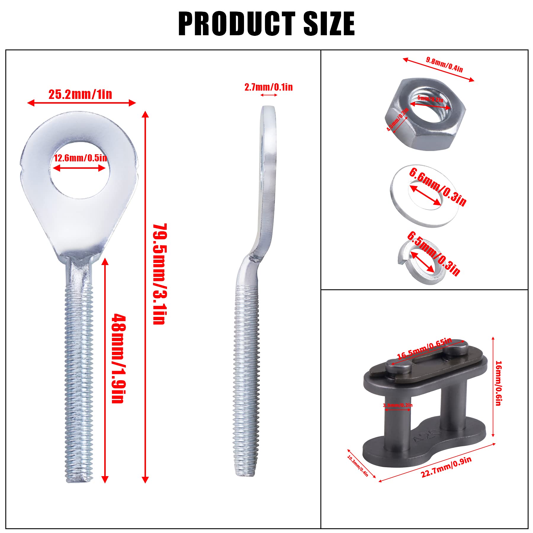 CNCMOTOK Chain Adjuster Tensioner Compatible with Honda XR50R XR70R CRF70F CRF80F CRF100F CT70 XL75 XL80S XL100S XR100 with 4pcs