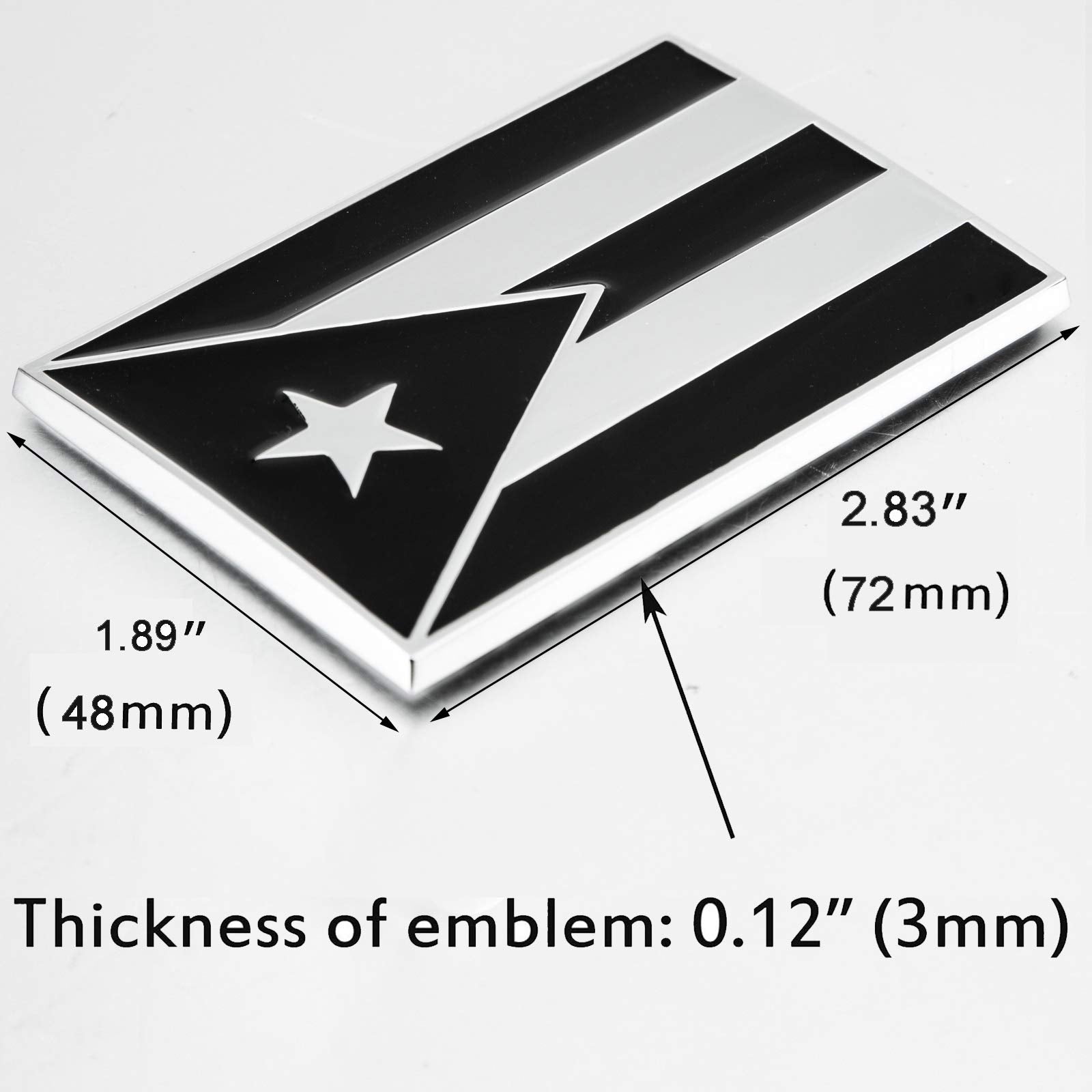 Dsycar 2 Pack Puerto Rico Black And White Flag Metal Decal Auto Emblem - Gifts 4 Free Puerto Rico Flag Valve Stem Caps (Black Wh