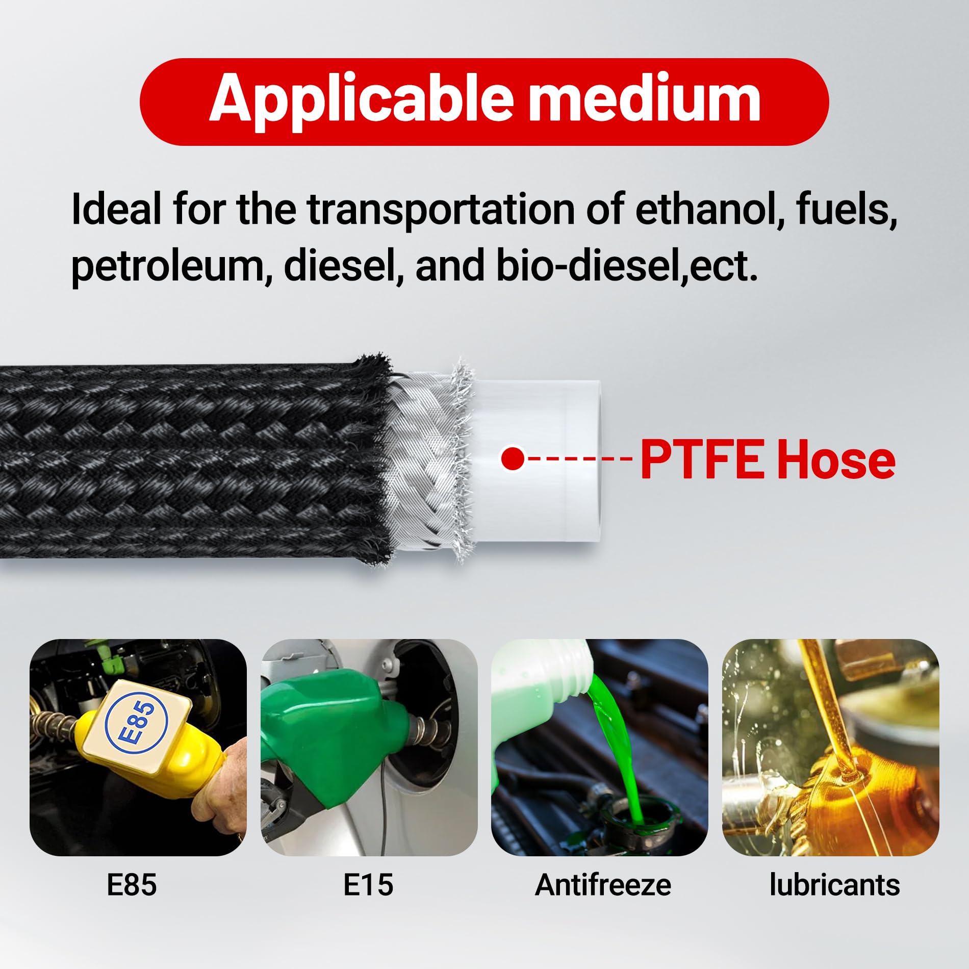 EVIL ENERGY 6AN PTFE Fuel Line Fitting Kit, E85 Nylon Braided Hose 25FT, Black, 14pcs Fittings