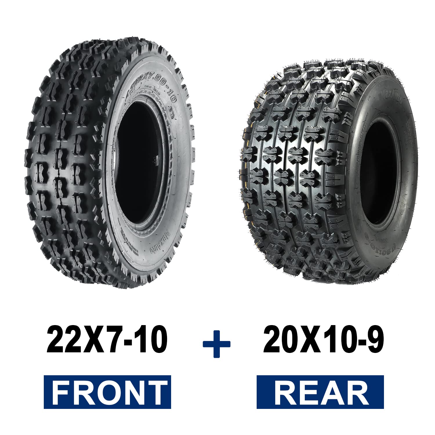 MaxAuto Sport ATV Tire Set - 4PR, 22x7-10 Front & 20x10-9 Rear, Black Rubber, Durable UTV Quad Tires