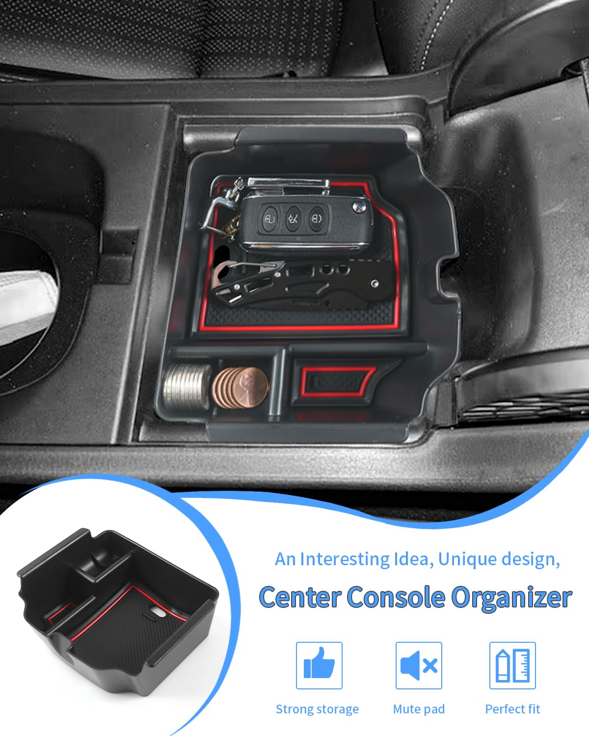 YEE PIN Acura Integra Console Tray Organizer, ABS Plastic, Red, 2023 Model, 2024 Accessories for Center Console