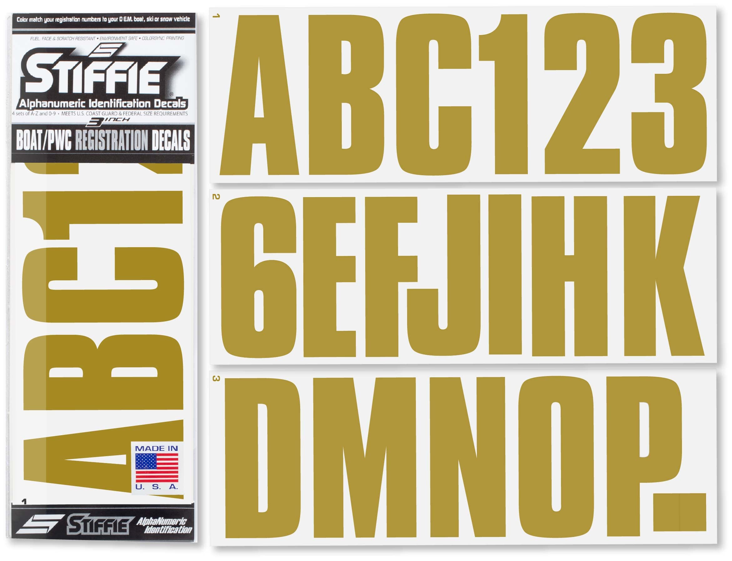 Stiffie Uniline Gold Rush 3'' Boat & Pwc Registration Decals  Numbers Letters Stickers