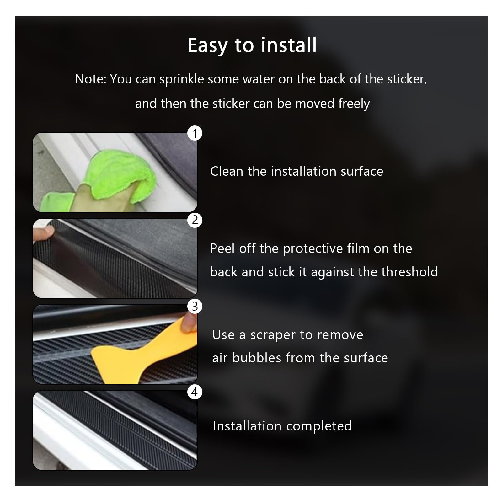 Dickno 4 PCS Car Door Sill Protector, 3D Carbon Fiber Auto Door Entry Edge Guard Protection Trim, Anti-Scratch Threshold Cover S
