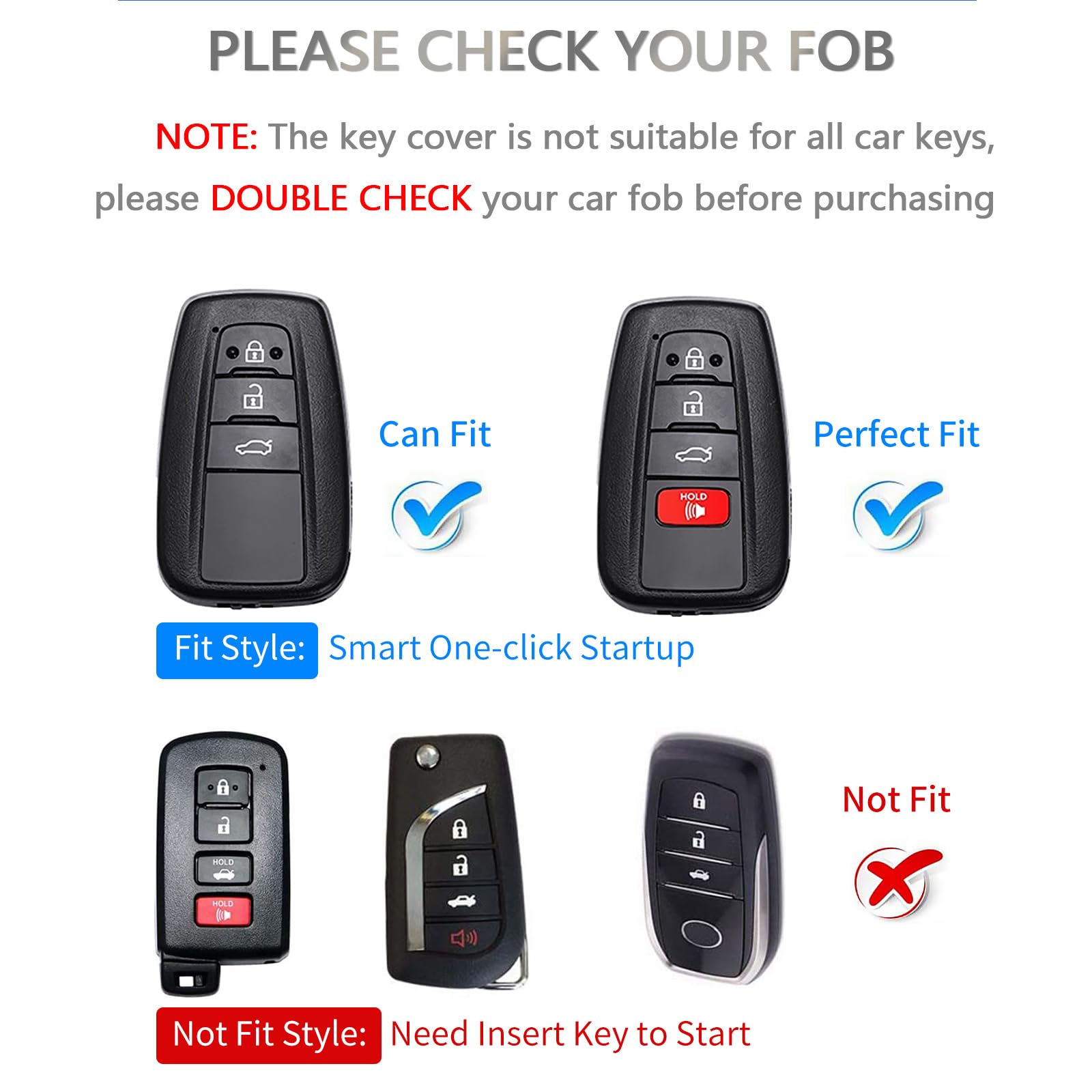 OFFCURVE Compatible with Toyota Camry RAV4 Key Fob Cover with Keychain, for Highlander Corolla Avalon C-HR Prius GT86 Key Fob Co