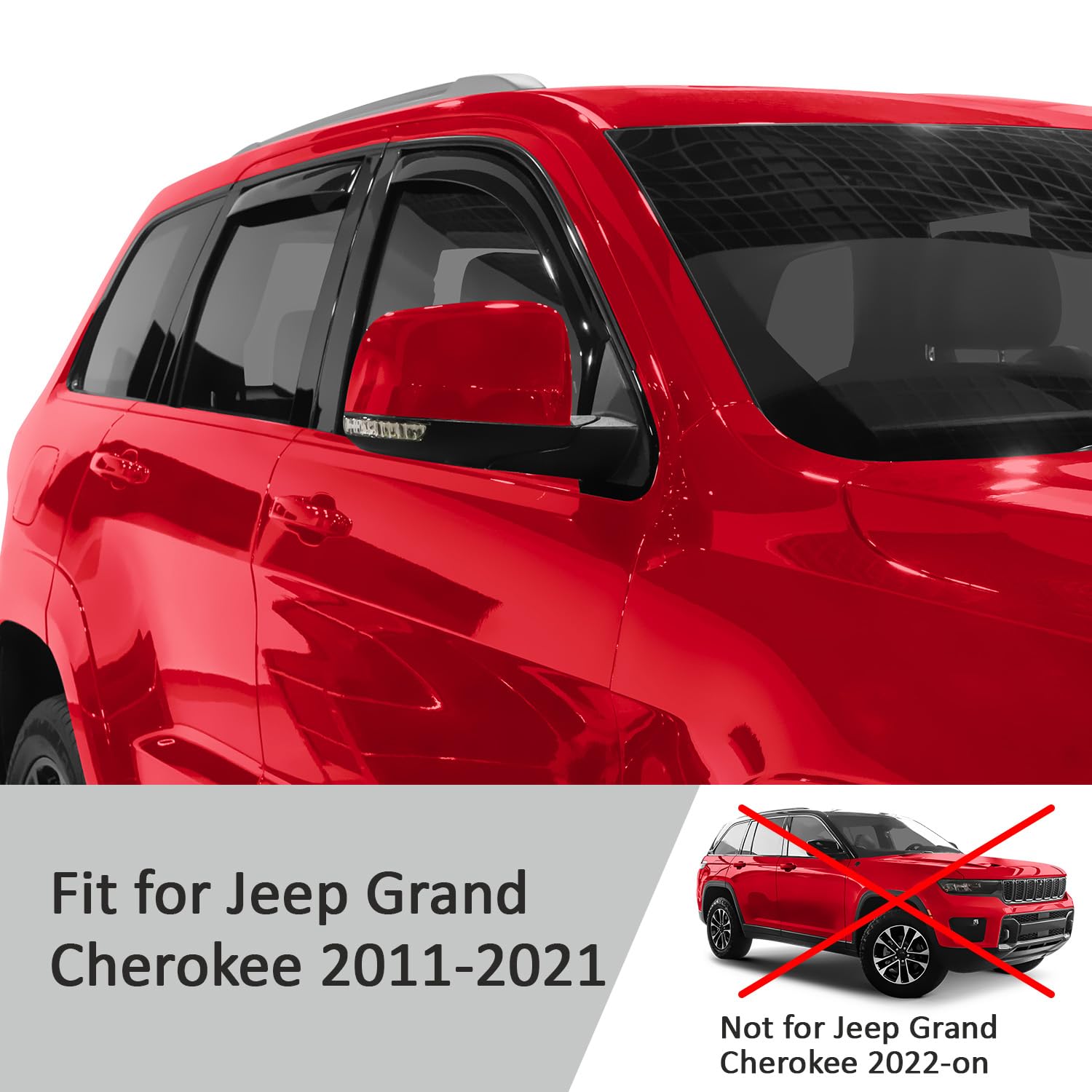 Voron Glass In-Channel Extra Durable Rain Guards For Jeep Grand Cherokee 2011-2020, Window Deflectors, Vent Window Visors, 4 Pie