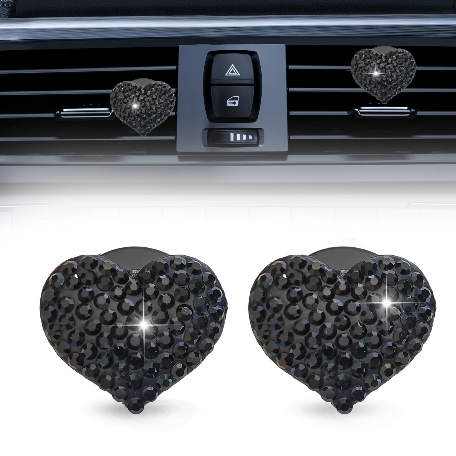 RBOKO 2Pcs Car Air Vent Clip, Bling Crystal Heart Charms Car Air Vent Clips, Car Air Conditioning Outlet Clip Decorative, Car In
