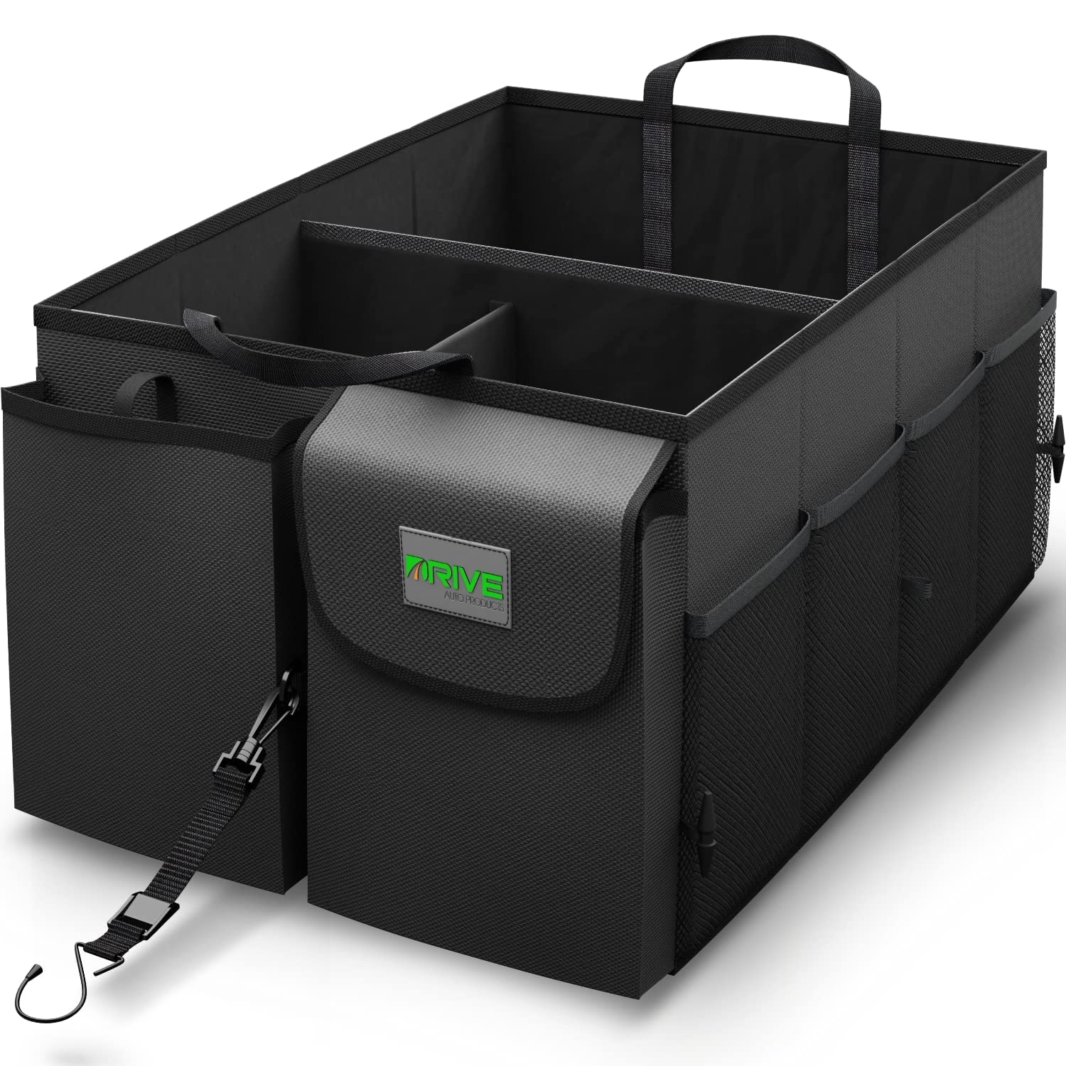 Drive Auto Car Trunk Organizer - Collapsible, Multi-Compartment Automotive Suv Car Organizer For Storage W/Adjustable Straps - Truck & Car Accessories For Women And Men - Black
