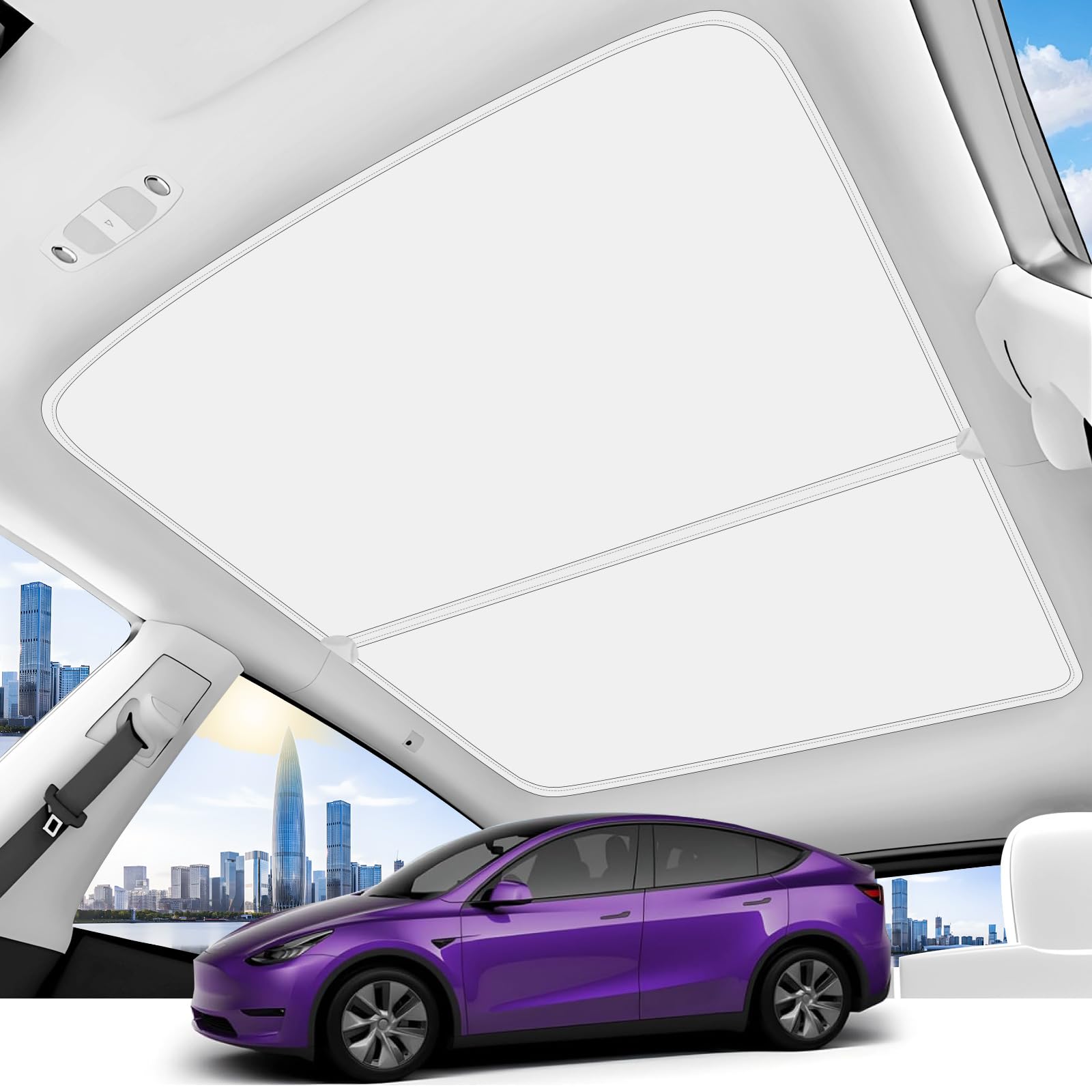 Tsldrv 2025 Upgrade Sunshade Roof For Tesla Model Y 2025-2020 [No-Gap/Sag-Free] Middle Magnetic Component Glass Roof Sunshade He