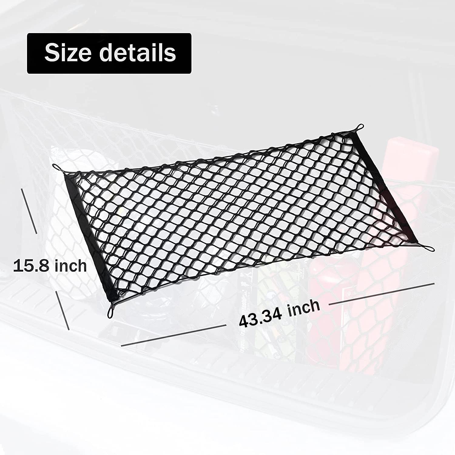Amiss 2 Packs Cargo Net Stretchable. Adjustable Elastic Trunk Storage Net With Hook For Suvs, Cars And Trucks(43.3X15.8 Inch)