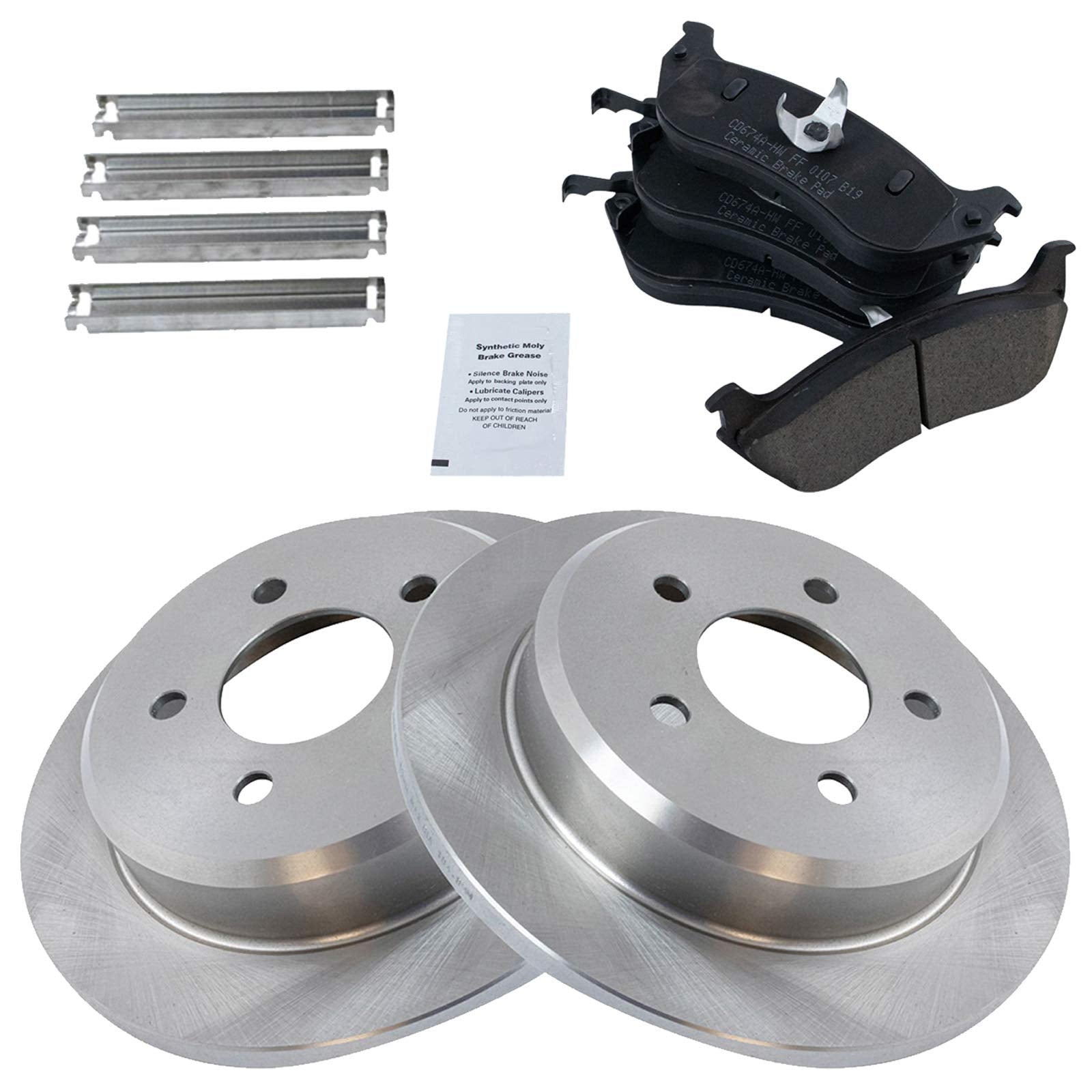 TRQ Rear Brake Pad & Rotor Kit Brake Pads Brake Rotor Ceramic Compatible with 1996-2002 Ford Crown Victoria Lincoln Town Car Mer