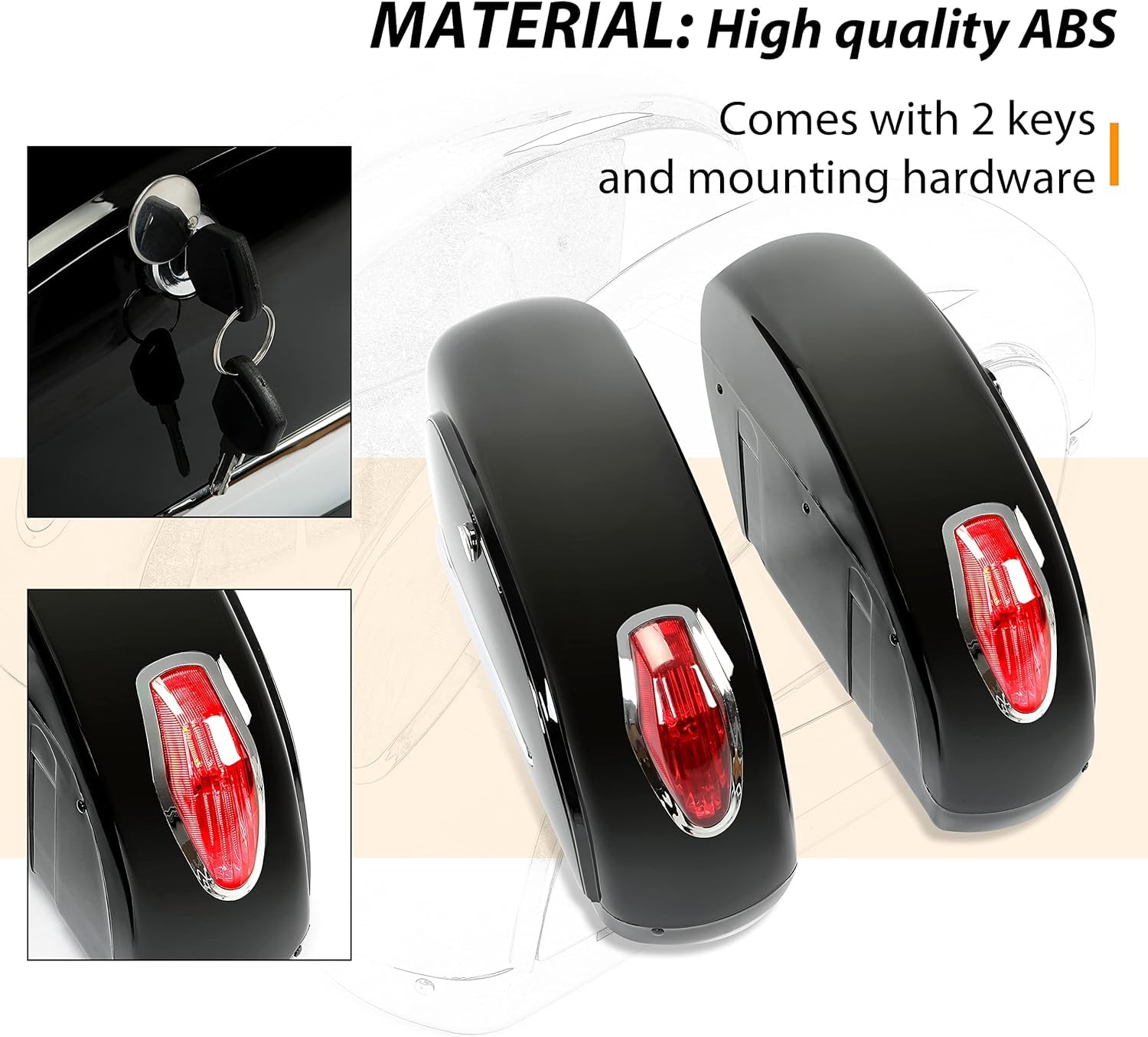 ECOTRIC Motorcycle Saddlebags W/Lock & Lights 36L Pair Compatible with Honda Yamaha Harley Sporster Softail Suzuki Kawasaki Univ