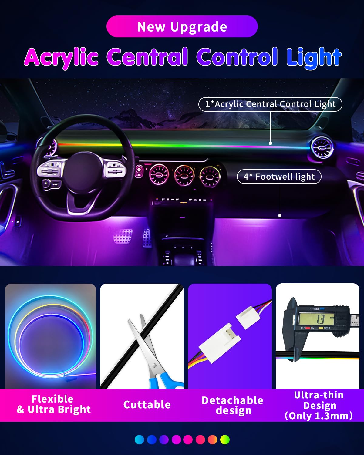 Duofu365 Car Led Light Interior, Rgb Dreamcolor Inside Car Light Music Sync, Under Dash Footwell Automotive Strip Light, 12V Acr
