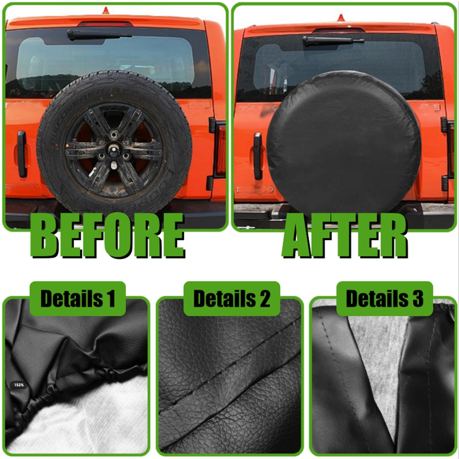 WSSROGY 15 inch PU Leather Soft Trailer Spare Tire Cover Fit for Jeep, SUV, Truck (Black, 15 inch for Diameter 27 '' - 29 '')