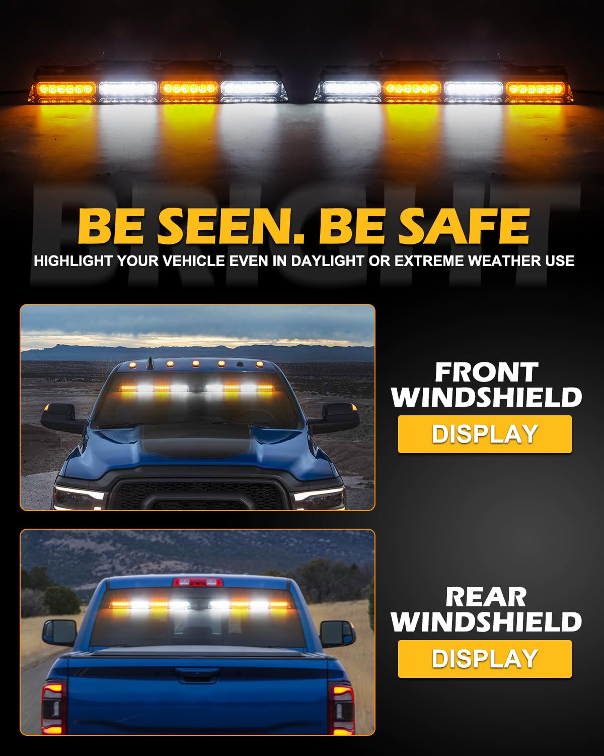 HLauto 604N Emergency Dash Strobe Lights - 48 LED Amber/White Light Bar with Controller for Trucks and Vehicles