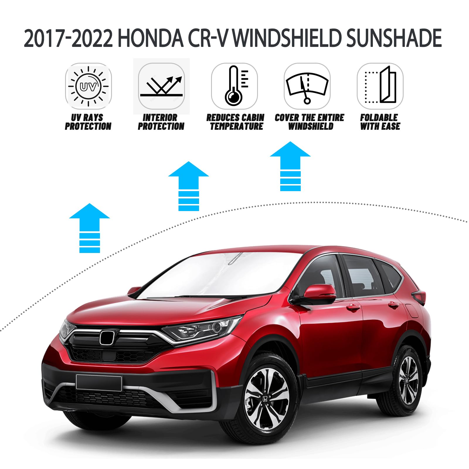 D-Lumina Windshield Sun Shade For Honda Cr-V 2017-2022 Crv Accessories, Front Window Sunshade Sun Visor Protector Block Uv Rays Heat, Foldable 2 Layers 210T Material