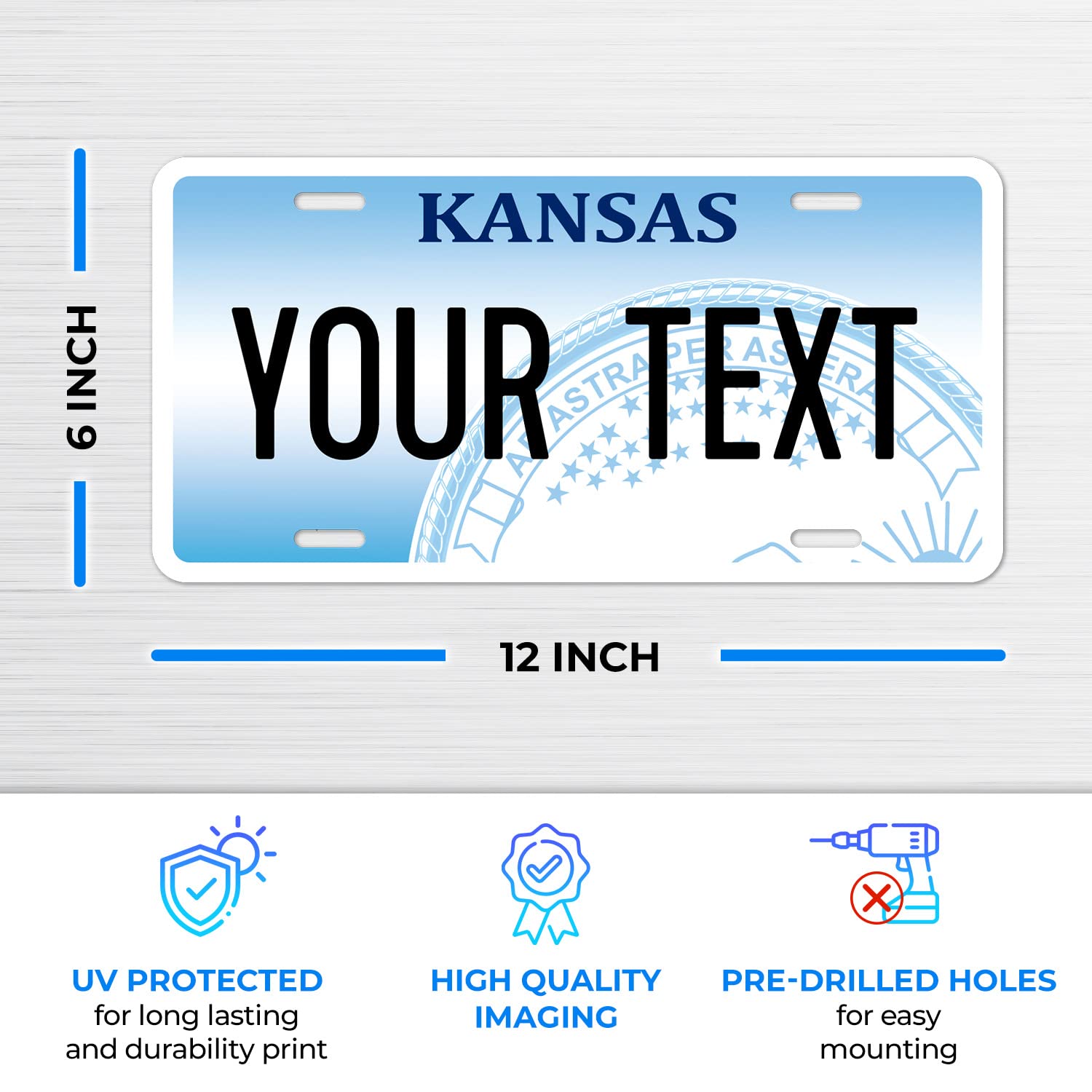 Custom Kansas License Plate, Personalized 50 States Fake License Plate For Front Of Car Sign 6X12 Inches, Rust Free .040 Aluminum, Fade Resistant, Made In Usa By Sigo Signs