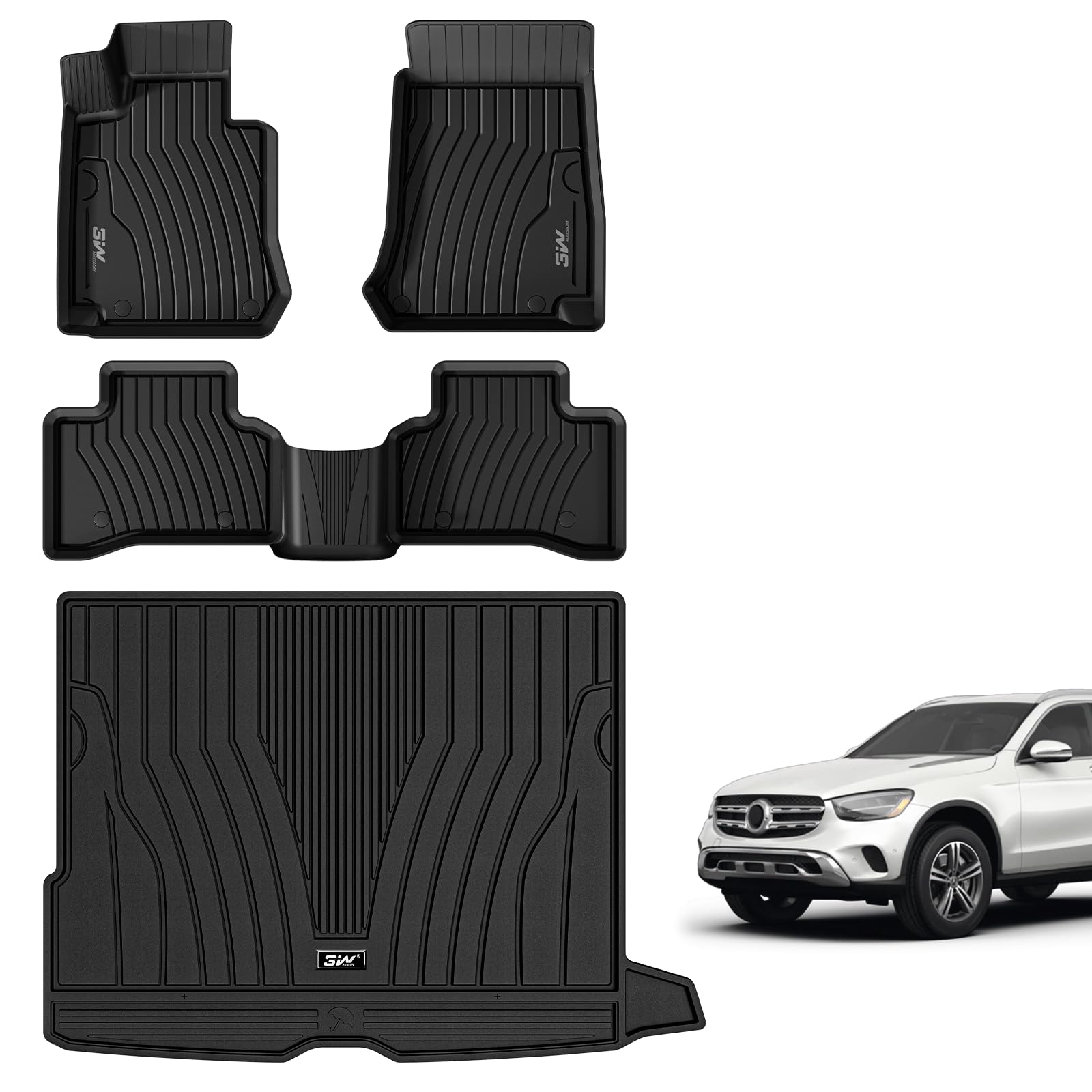 3W Floor Mats And Cargo Liner Compatible For Benz Glc Floor And Trunk 2016-2022, Tpe All Weather Custom Fit Floor Liner And Carg