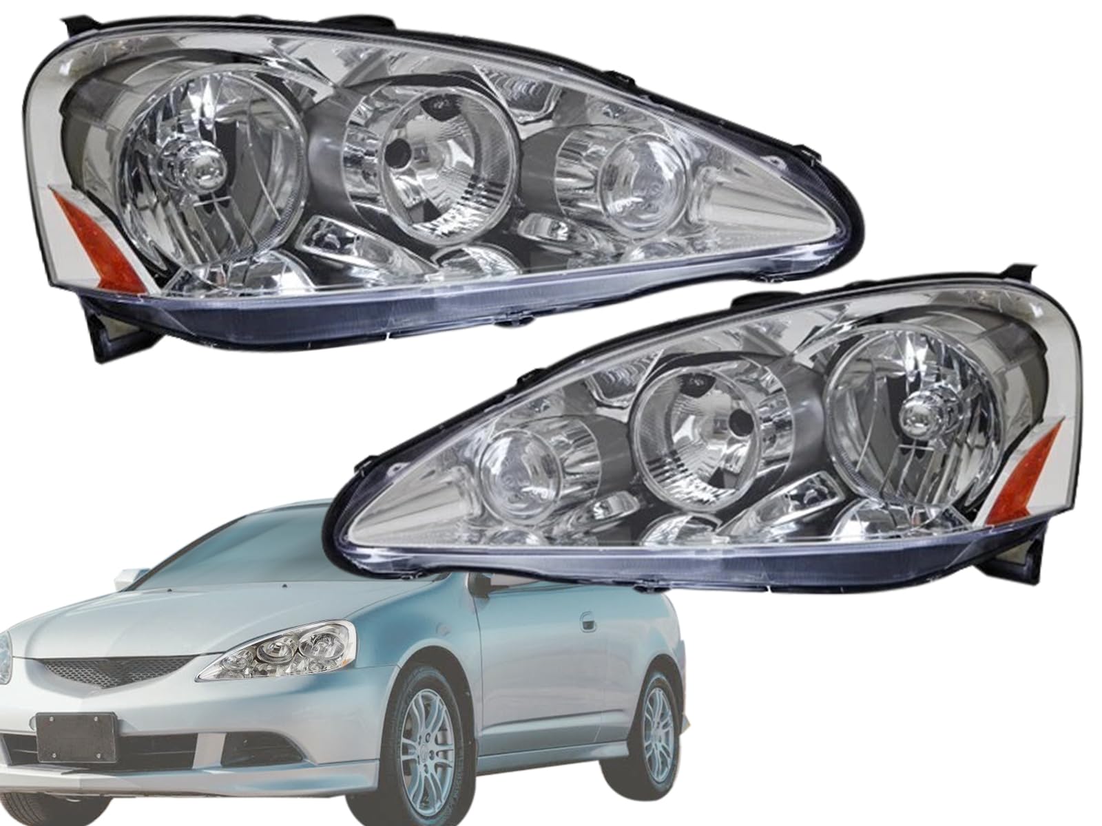 KAP Replacement for Chrome Head Light 2005 2006 RSX 33101S6MA51 33151S6MA51 AC2519108 AC2518108 AC2505106 PAIR