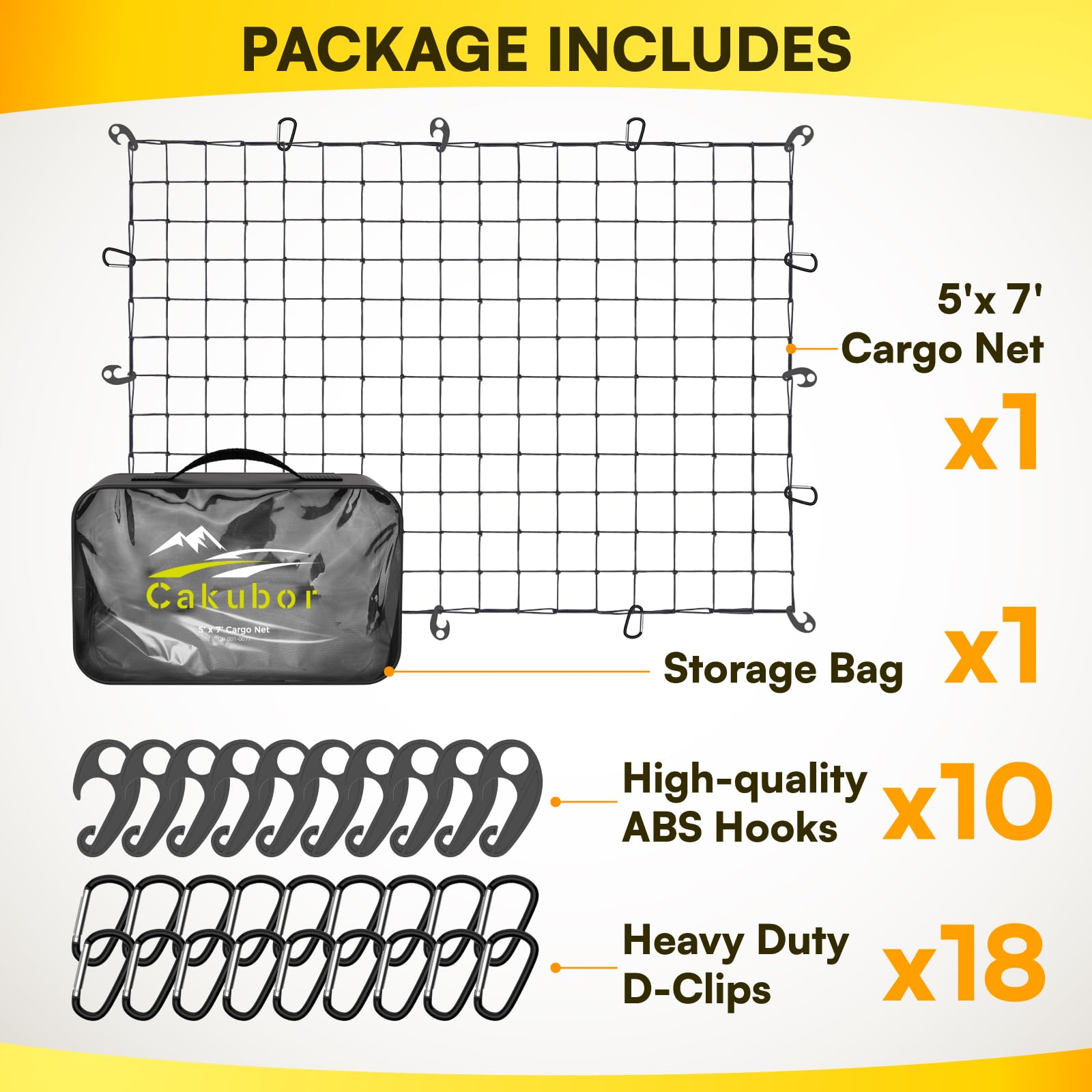 Cakubor 5'X7' Cargo Net For Pickup Truck Bed Suv, Stretches To 13'X18' Roof Rack Cargo Net, 4.9''X4.9'' Mesh Bungee Netting With