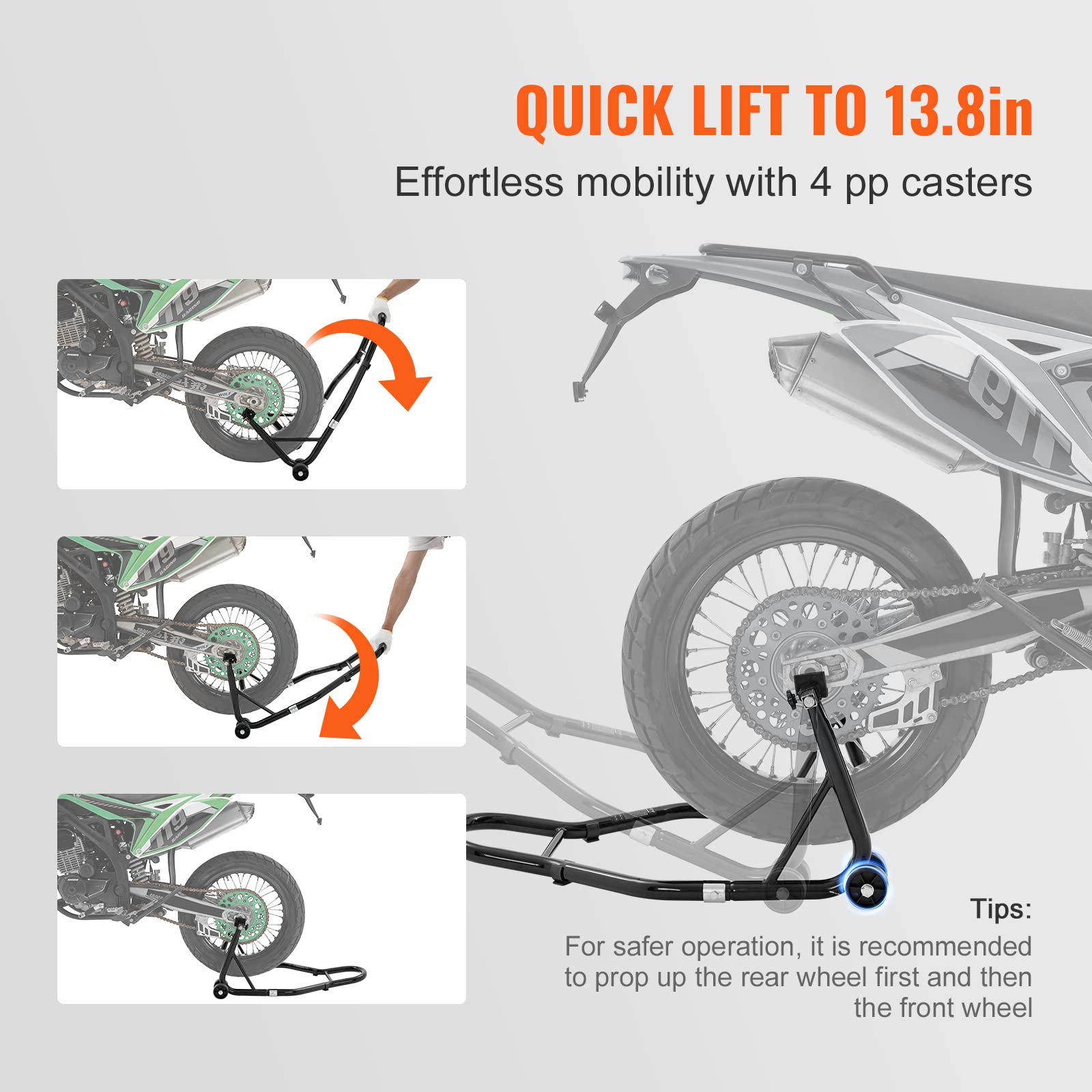 VEVOR Motorcycle Stand Lift - 850lbs Front & Rear Combo, Steel, Black, Model TD-003-05FR, Compatible with Yamaha, Honda, Kawasaki, Suzuki