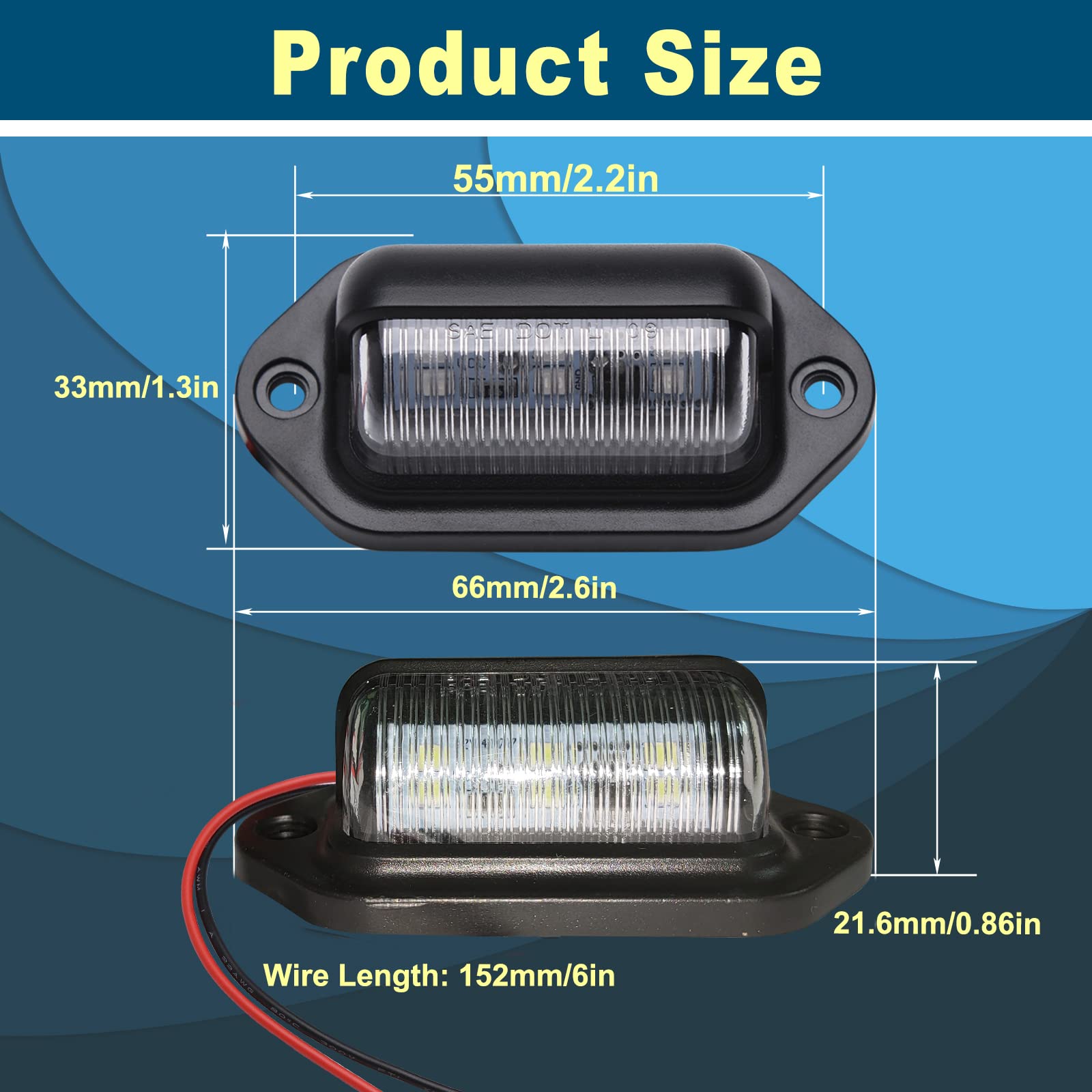 4Pcs Amber Yellow Led License Plate Light, 12V-24V Dc Waterproof 6-Smd Taillight, For Truck Suv Trailer Van Rv Boats Step/Markin