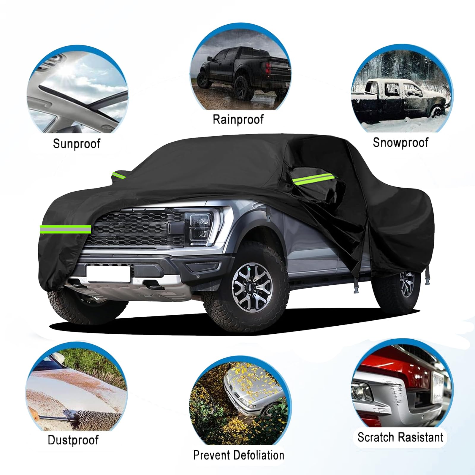 JZAHYUK Truck Cover Waterproof All Weater, Heavy Duty Truck Covers Rain UV Protection Windproof Outdoor Pickup Cover Compatible