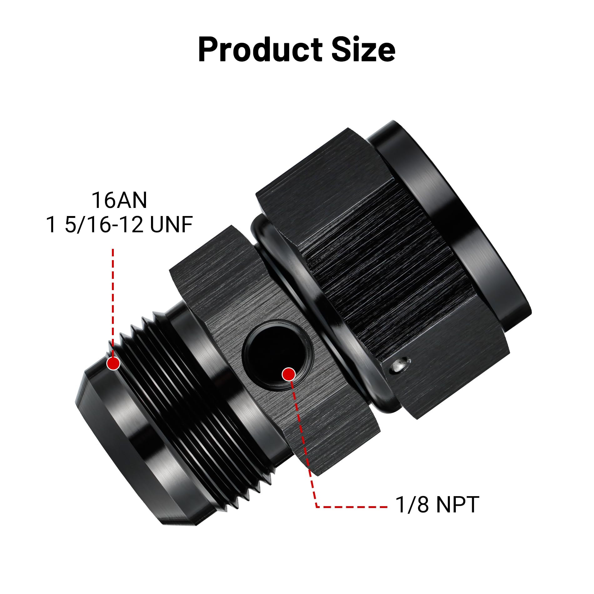 Evil Energy 16An Male Flare To -16 Female Swivel With 1/8 Npt Gauge Port Fuel Pressure Take Off Fitting Adapter Aluminum