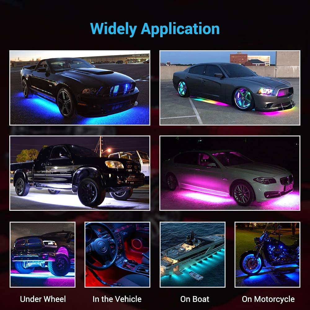 Yielinth Smart Exterior Car Lights,16 Million Colors Music Mode Neon Accent Lights Strip ,Waterproof Underglow Kit For Car With App & Rf Remote Control,Dc 12V