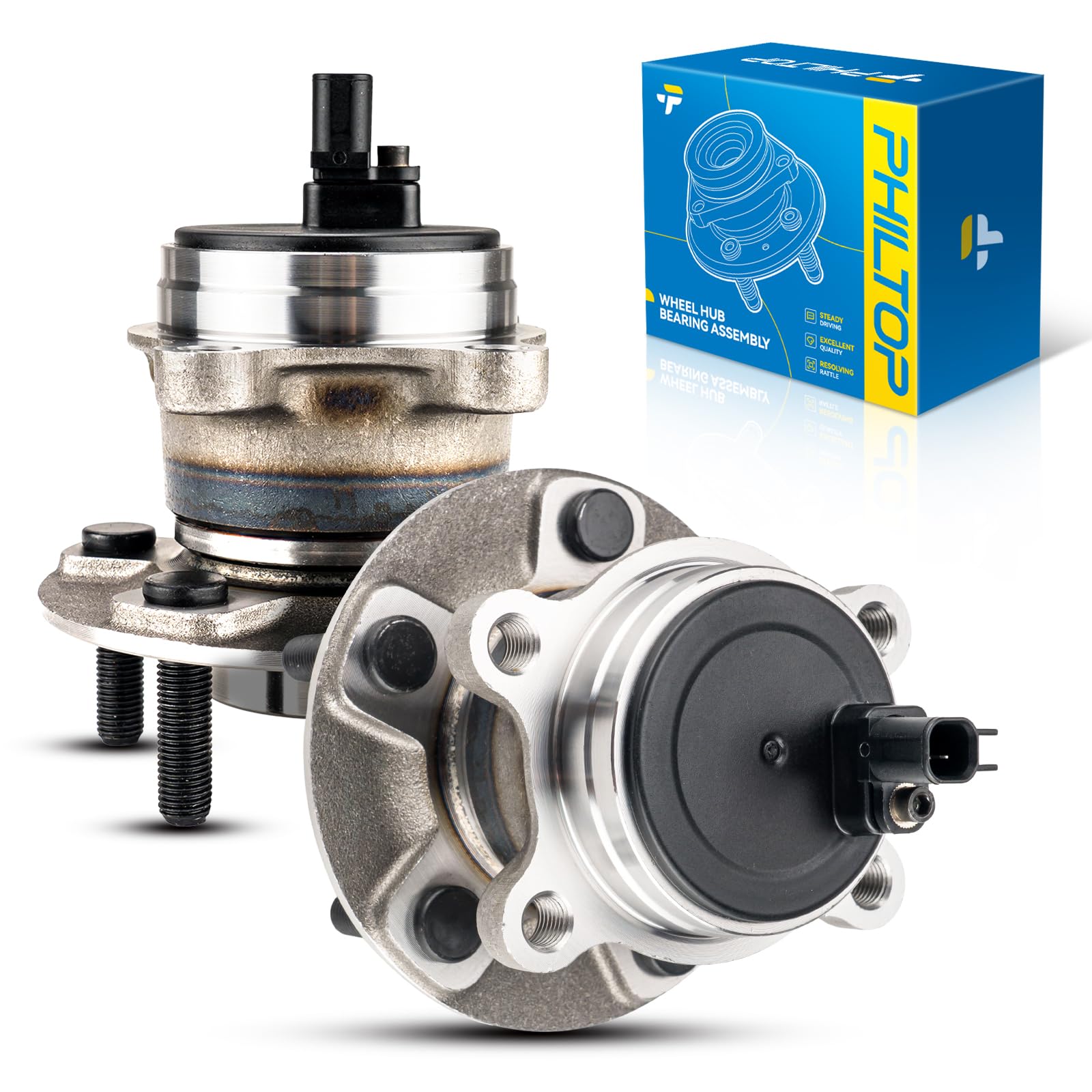 PHILTOP Rear 512466 Wheel Hub Bearing for Ford Focus 2012 2013 2014 2015 2016 2017 2018, w/ABS, 5 Lugs, 2 PCS